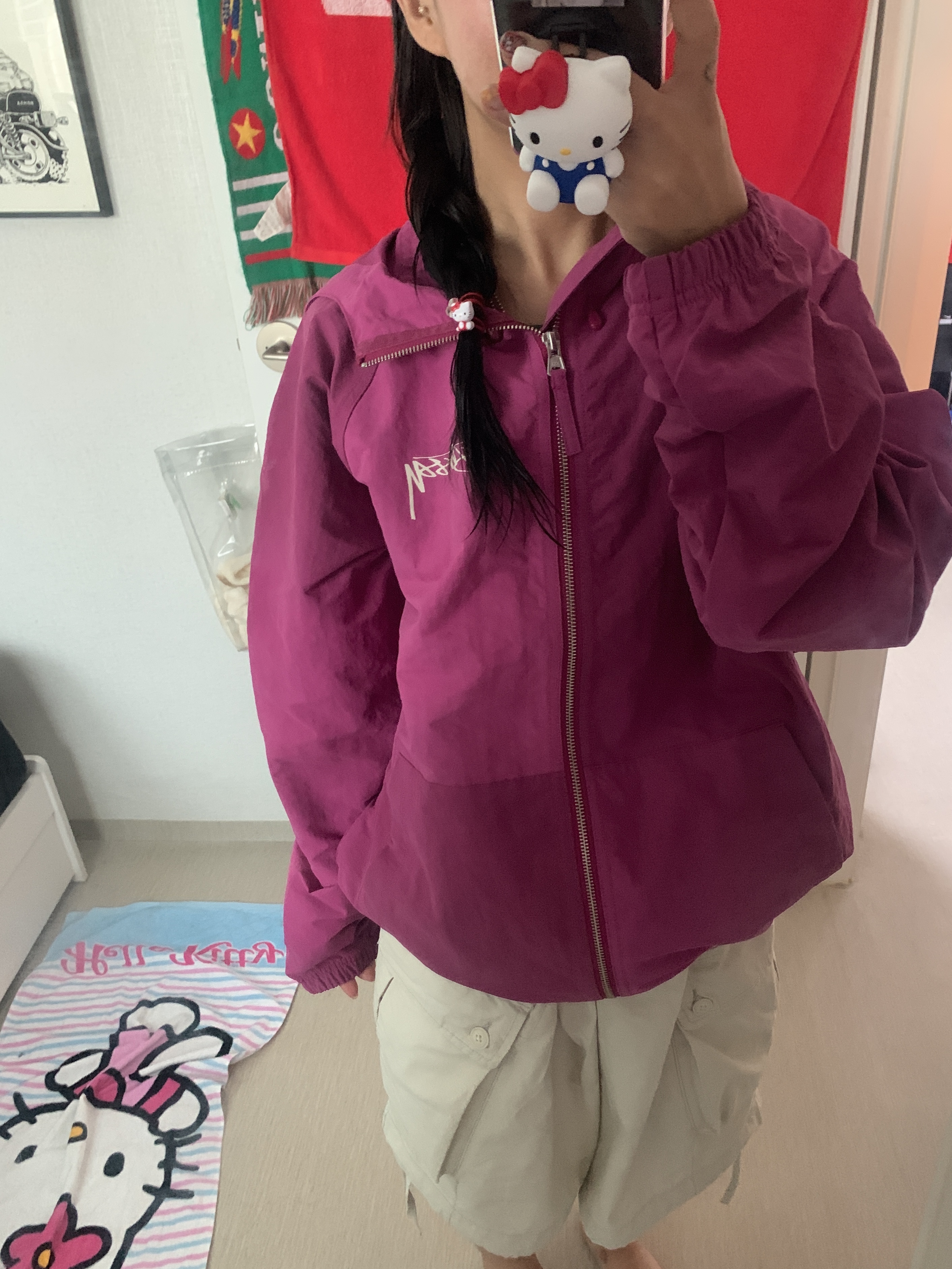 Stussy Wave Dye Beach Shell Jacket Berry 착용 스타일
