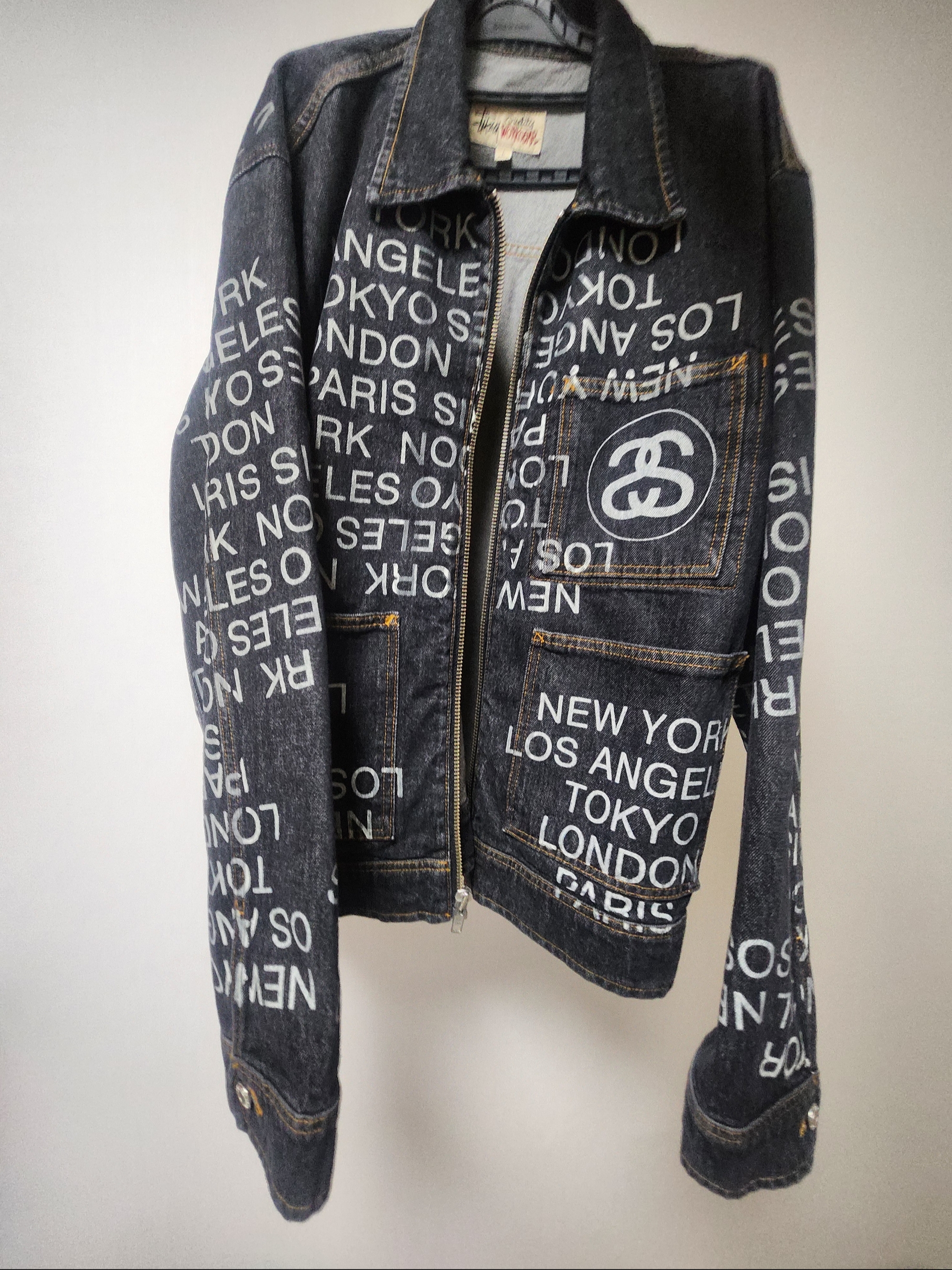 Stussy Zip Work Jacket City Link Denim Washed Black 착용 스타일