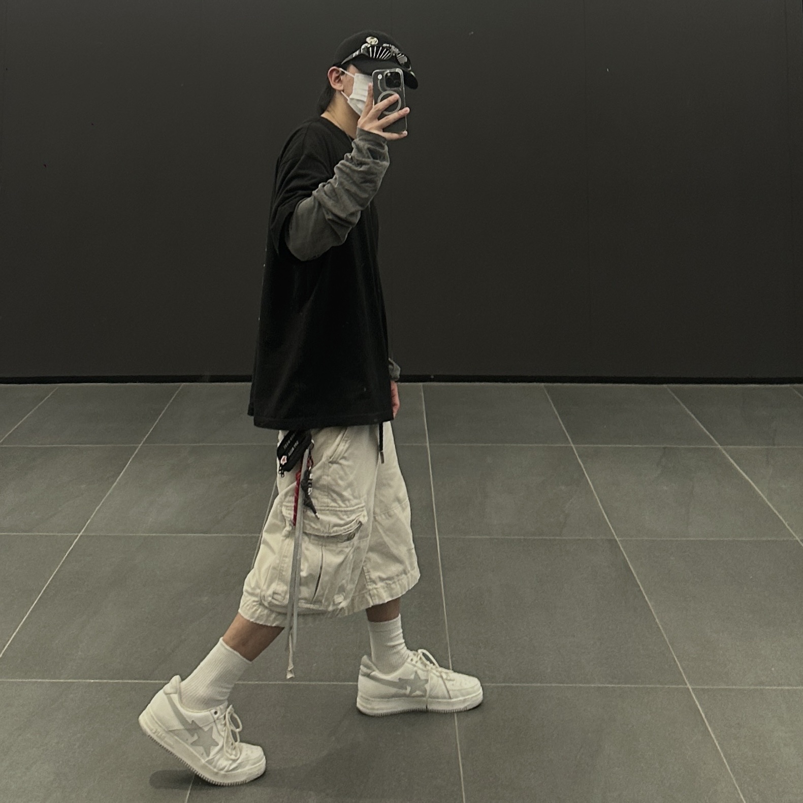 BAPE x JJJJound Bape Sta Low White Light Grey 착용 스타일 - 2