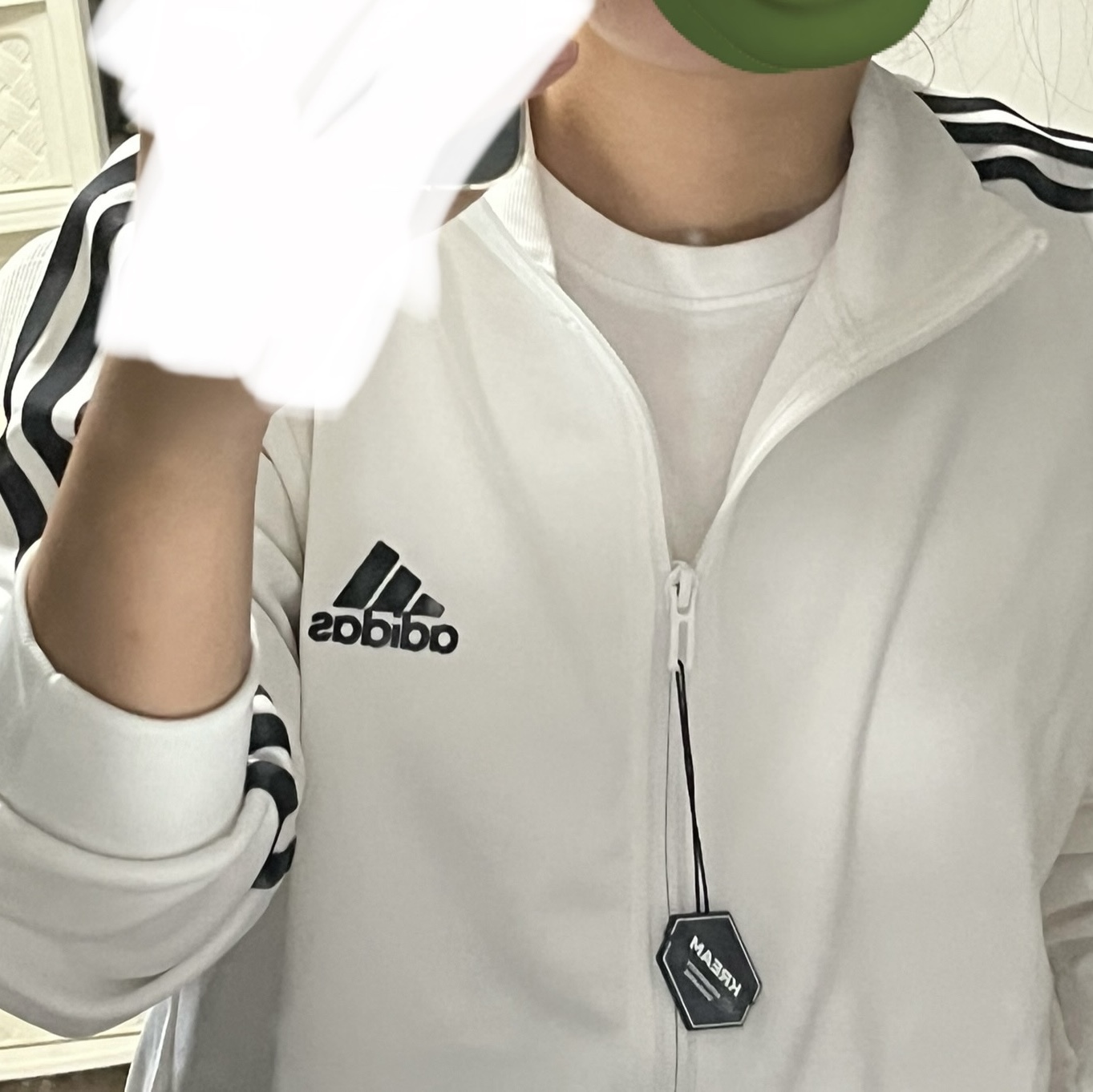 Adidas 3S Regular Fit Double Knit Track Top White - KR Sizing 착용 스타일
