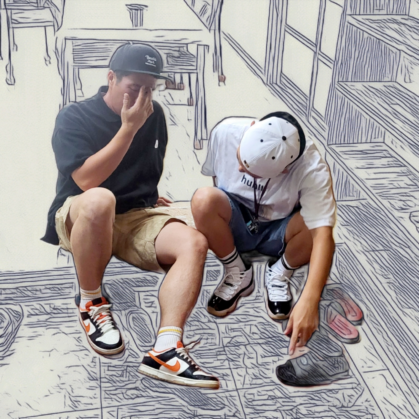 Suade Huh Tee White, Nike Dunk Low Retro PRM Halloween 착용 스타일