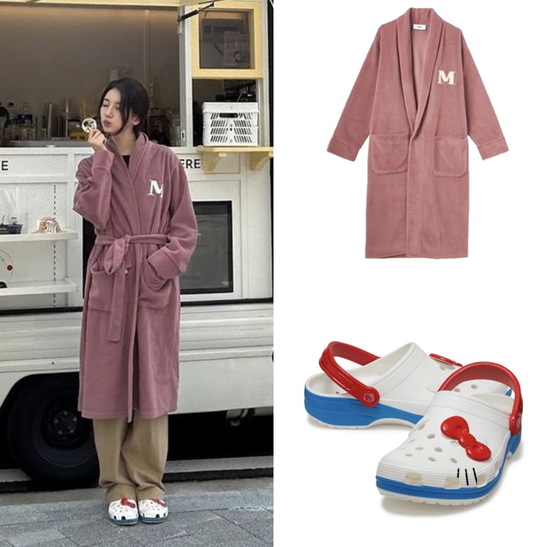 (W) Crocs x Hello Kitty Classic Clog White 착용 스타일 - 2
