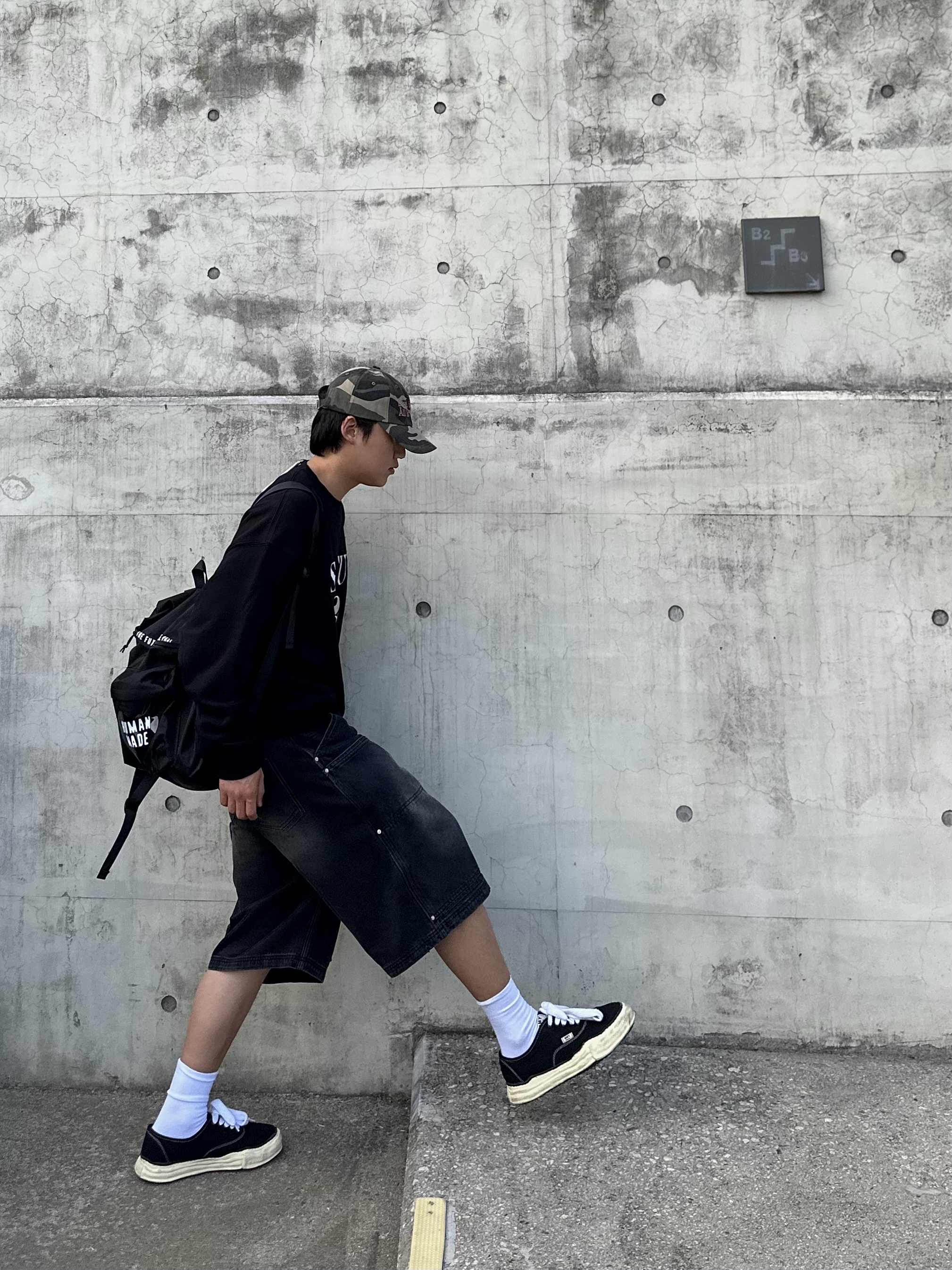 Human Made Backpack Black, Maison Mihara Yasuhiro Baker OG Sole OD Canvas Low-top Sneakers Black 착용 스타일 - 9