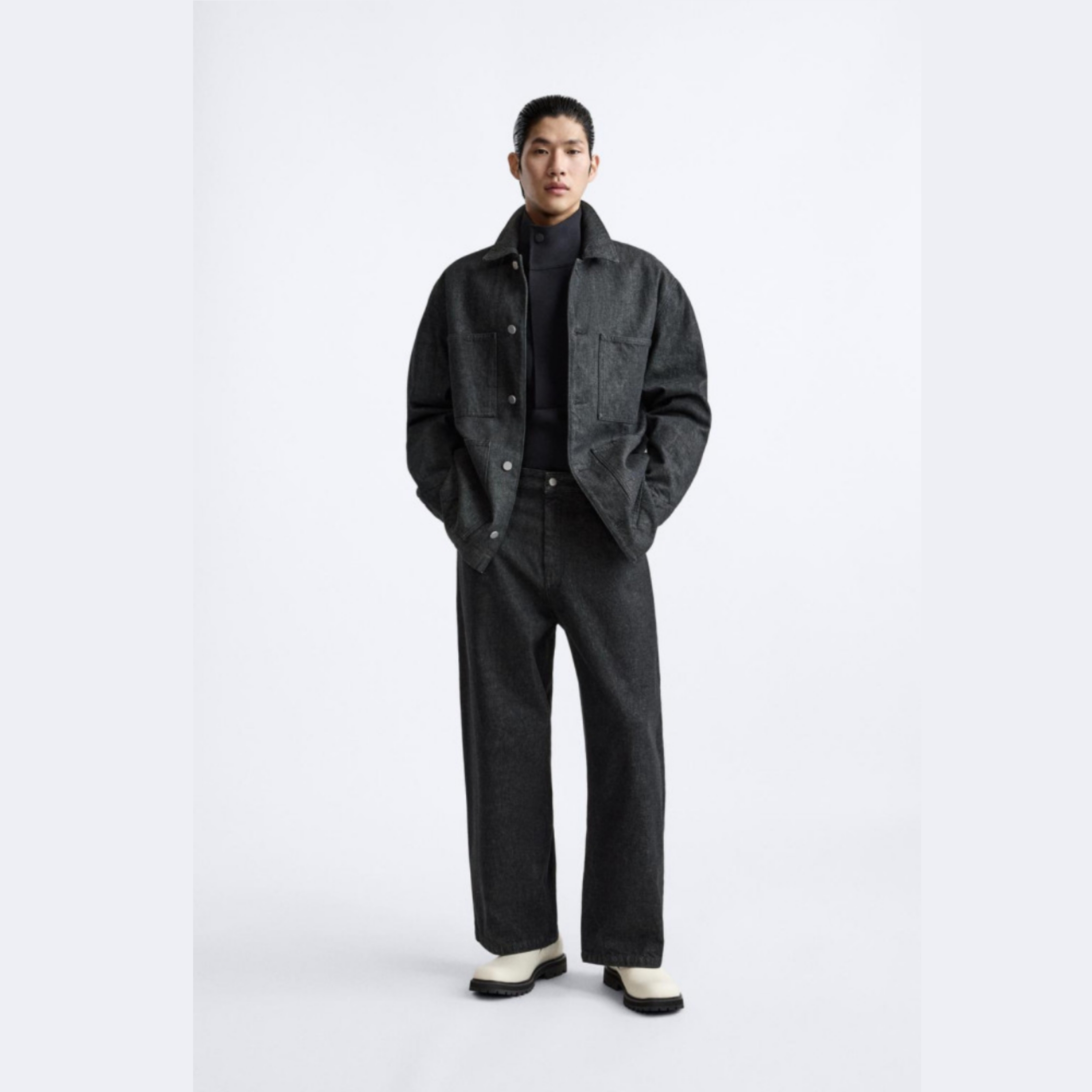Zara x Studio Nicholson Denim Jacket Black 착용 스타일