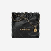 Chanel 22 Medium Handbag Shiny Calfskin & Gold Black White