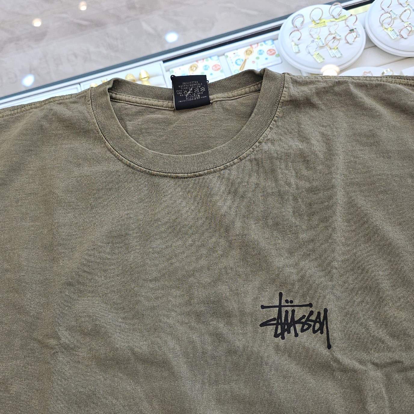 Stussy Basic Stussy Pigment Dyed LS T-Shirt Olive 2024 착용 스타일