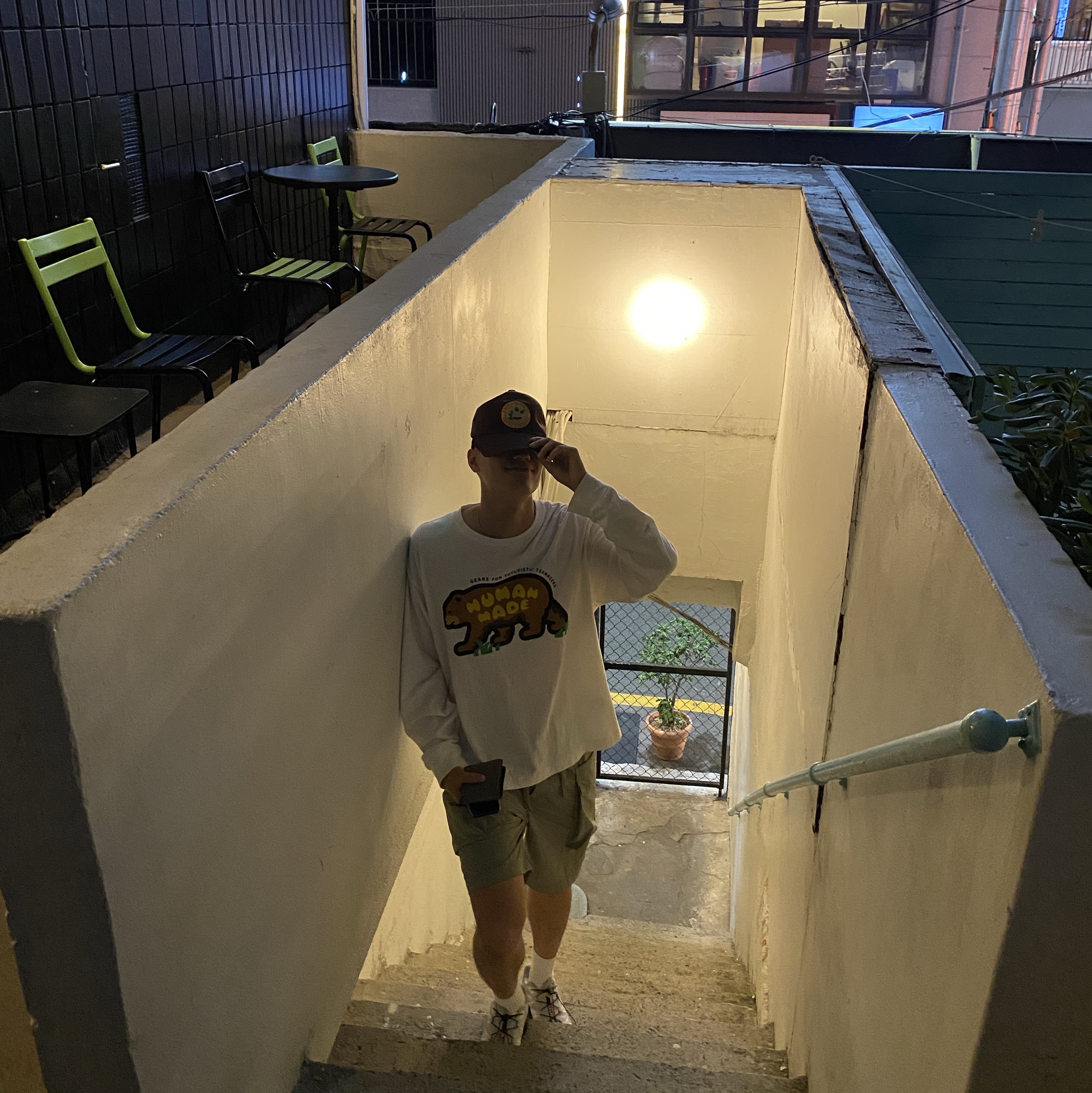 Human Made Graphic L/S T-Shirt #1 White, Salomon XT-6 GTX Blue Print Heather 착용 스타일 - 1