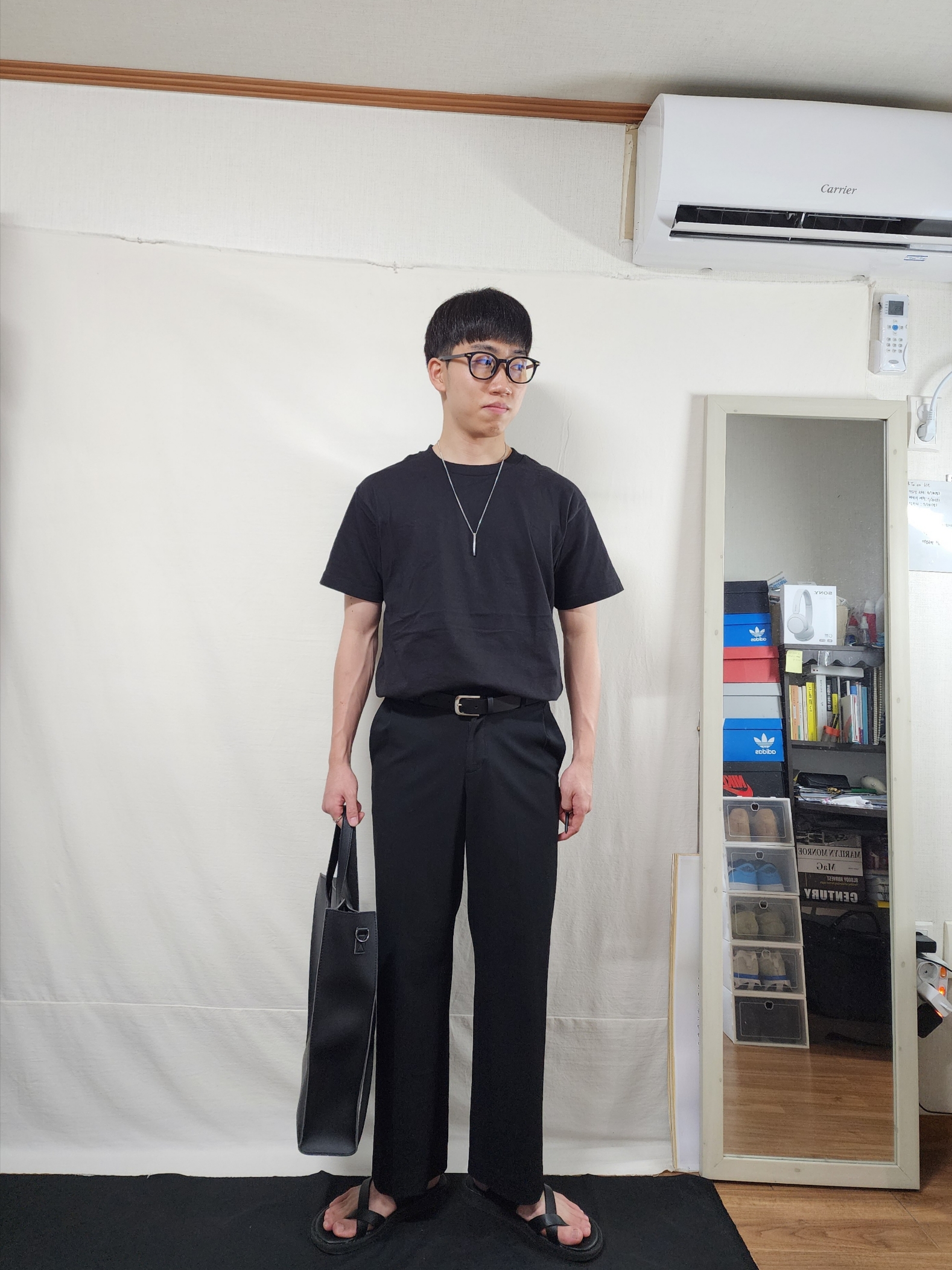 AAA Heavy Cotton 1301 T-Shirt White Black (2Pack) 착용 스타일 - 1