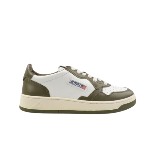 Autry Medalist Low Leather Suede Sneakers White Olive