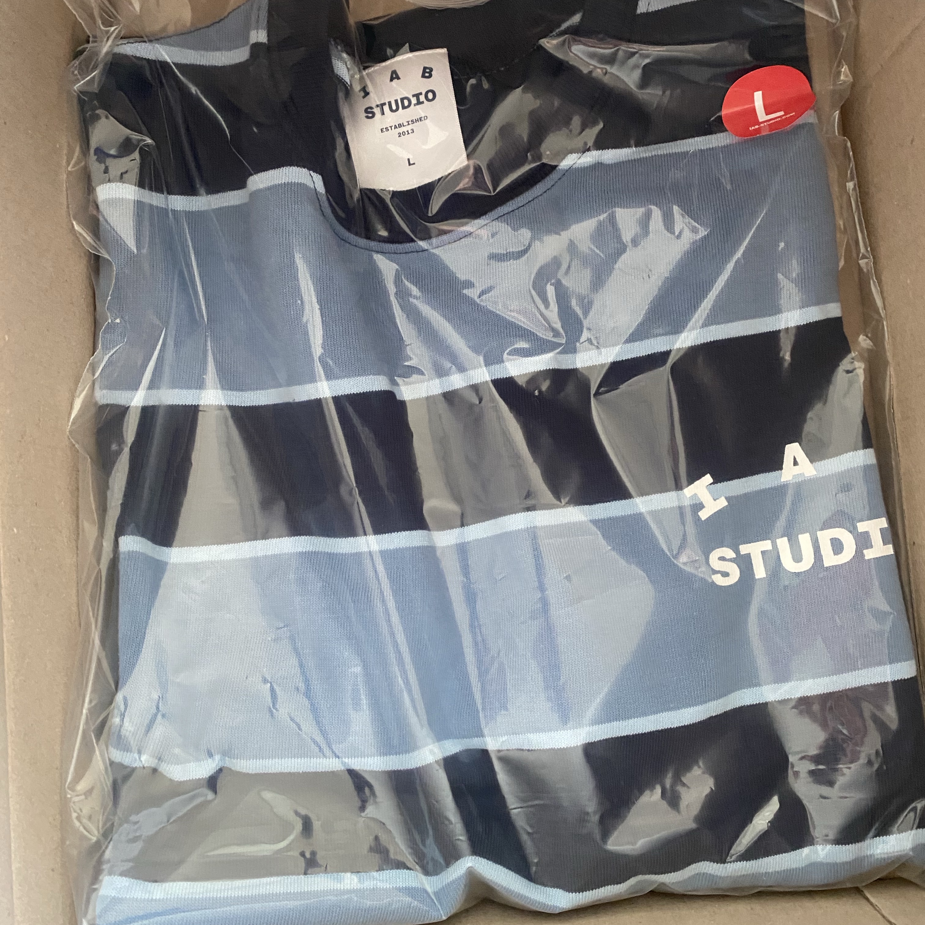 IAB Studio Striped T-Shirt Blue White 착용 스타일