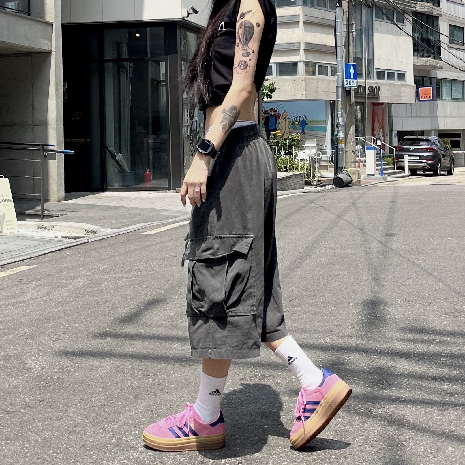 (W) Adidas Gazelle Bold Pink Glow Victory Blue 착용 스타일 - 2