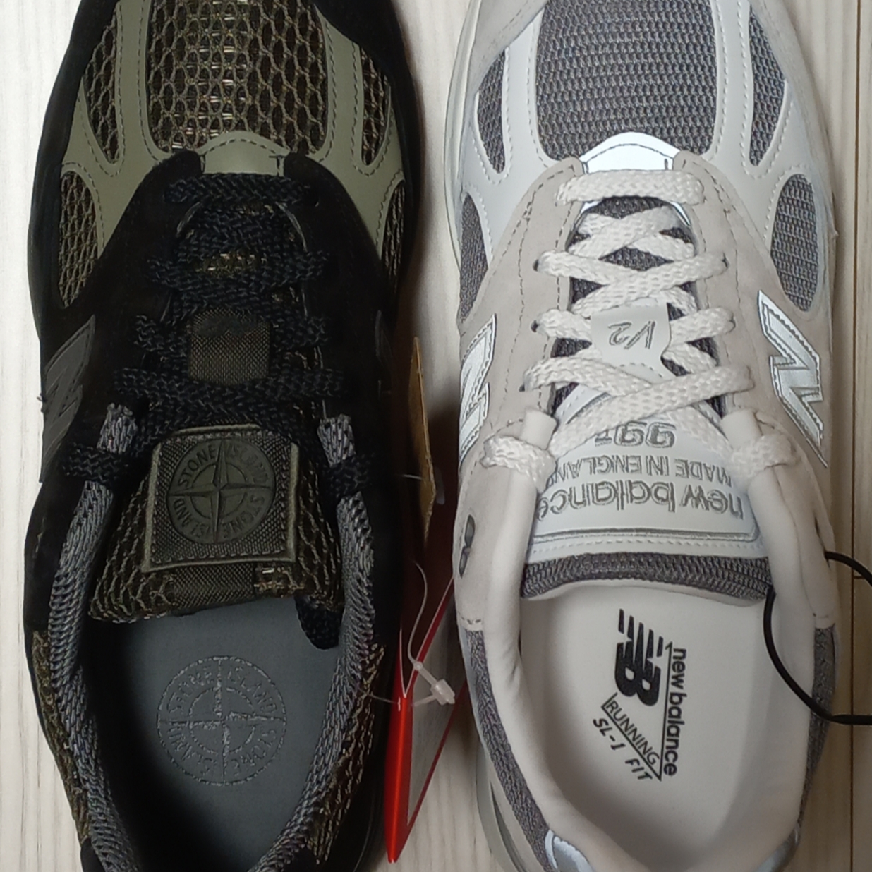 New Balance 991v2 Made in UK Nimbus Cloud Cool Grey - D Standard, New Balance x Stone Island 991v2 Made in UK Black Olive Night 착용 스타일 - 5