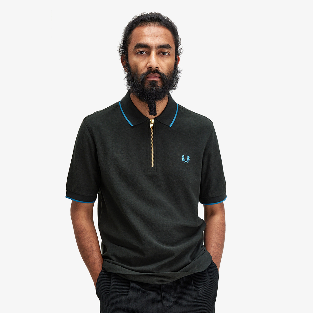 프레드페리 크레이프 피케 집넥 폴로셔츠 나이트그린(Fred Perry Crepe Pique Zip Neck Polo Shirt Night Green) - 3