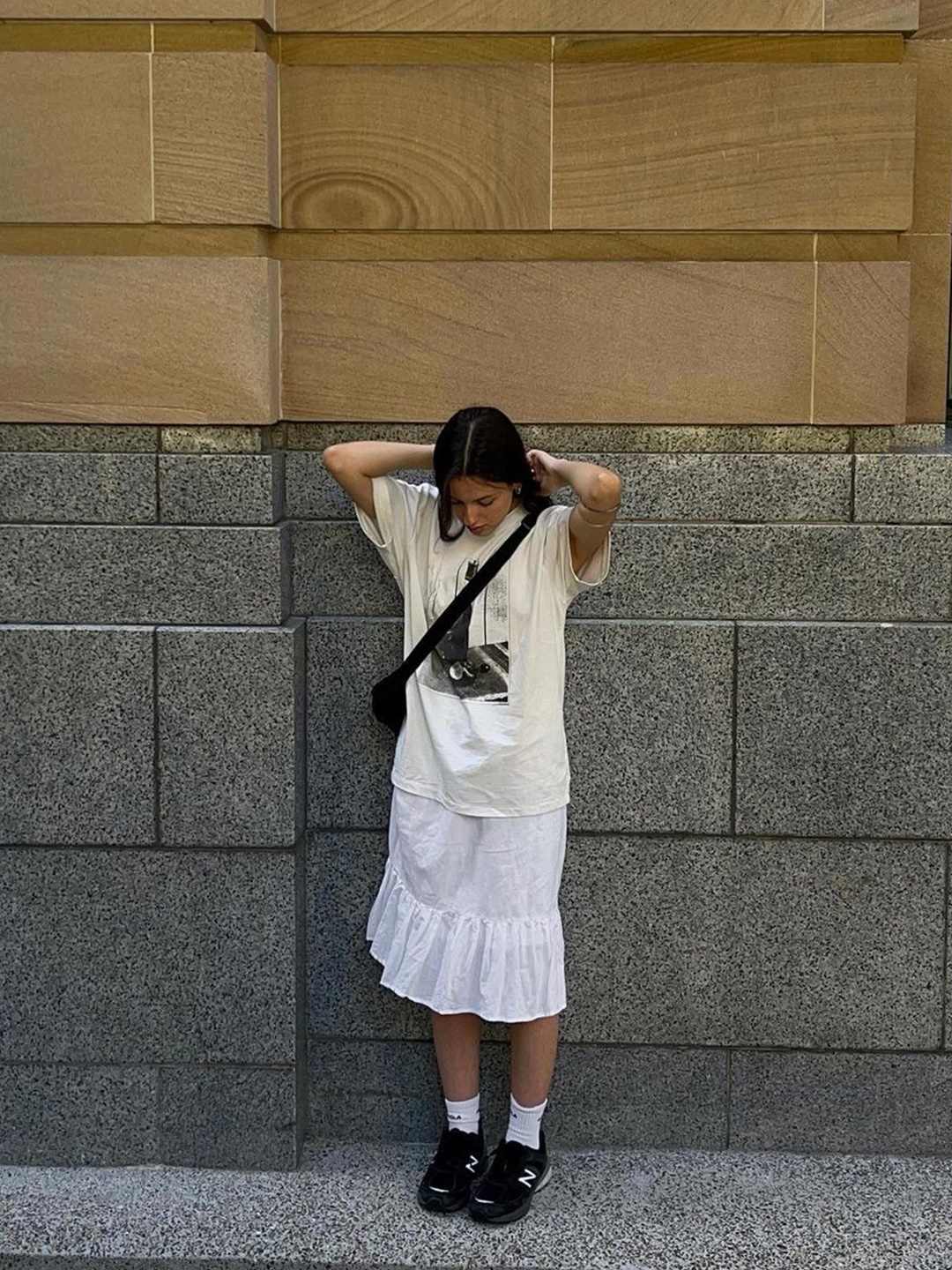 (W) Nike Dri-Fit Advantage Tennis Skirt White Black - Asia, (W) COS Balloon Hem Maxi Skirt Black 착용 스타일 - 5