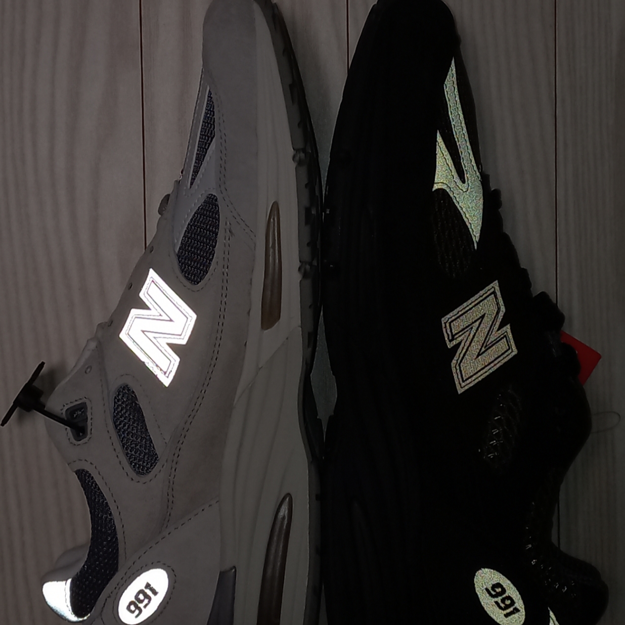 New Balance 991v2 Made in UK Nimbus Cloud Cool Grey - D Standard, New Balance x Stone Island 991v2 Made in UK Black Olive Night 착용 스타일 - 4