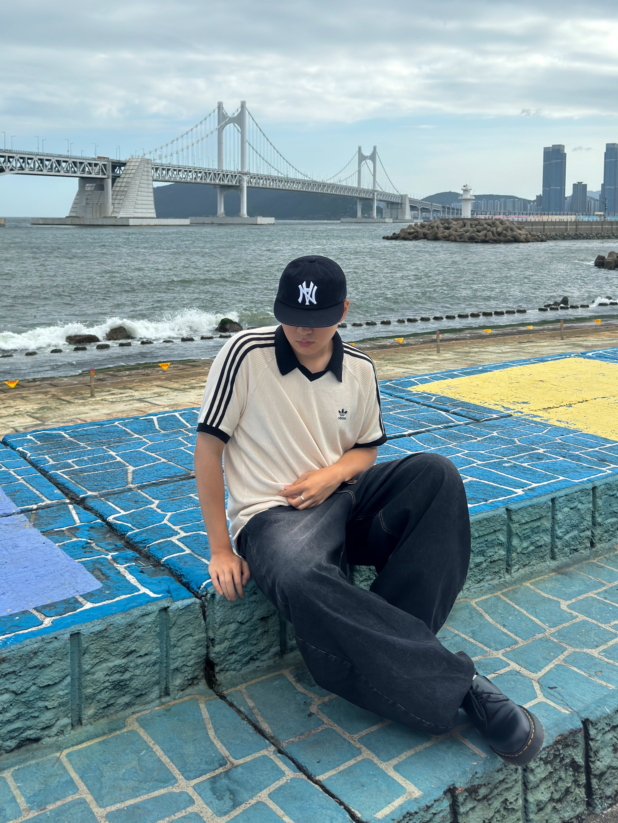 Adidas Adicolor Classics Waffle Polo Shirt Wonder White - KR Sizing 착용 스타일 - 1