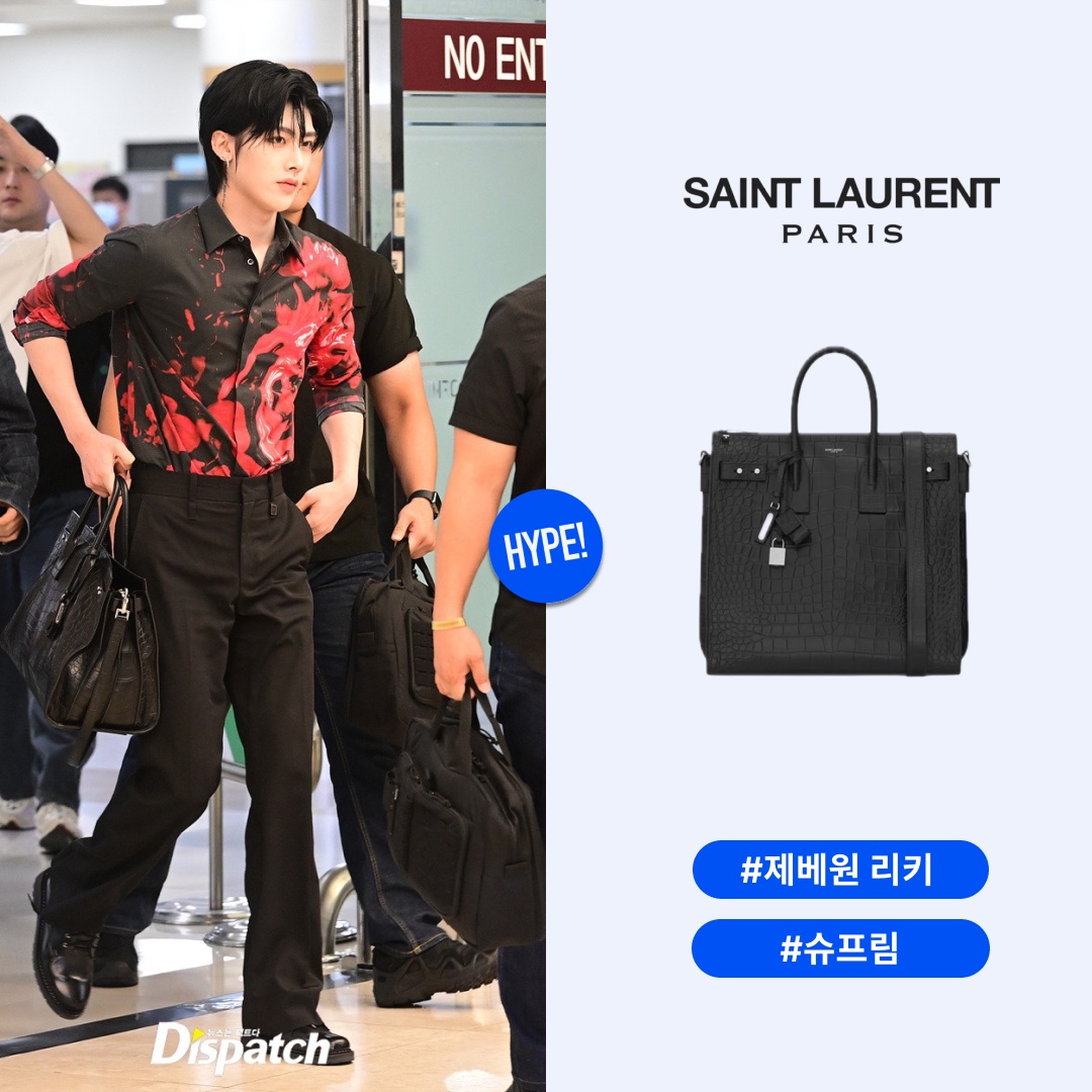 Saint Laurent Sac De Jour North/South Tote In Crocodile-Embossed Leather Black 착용 스타일 - 1