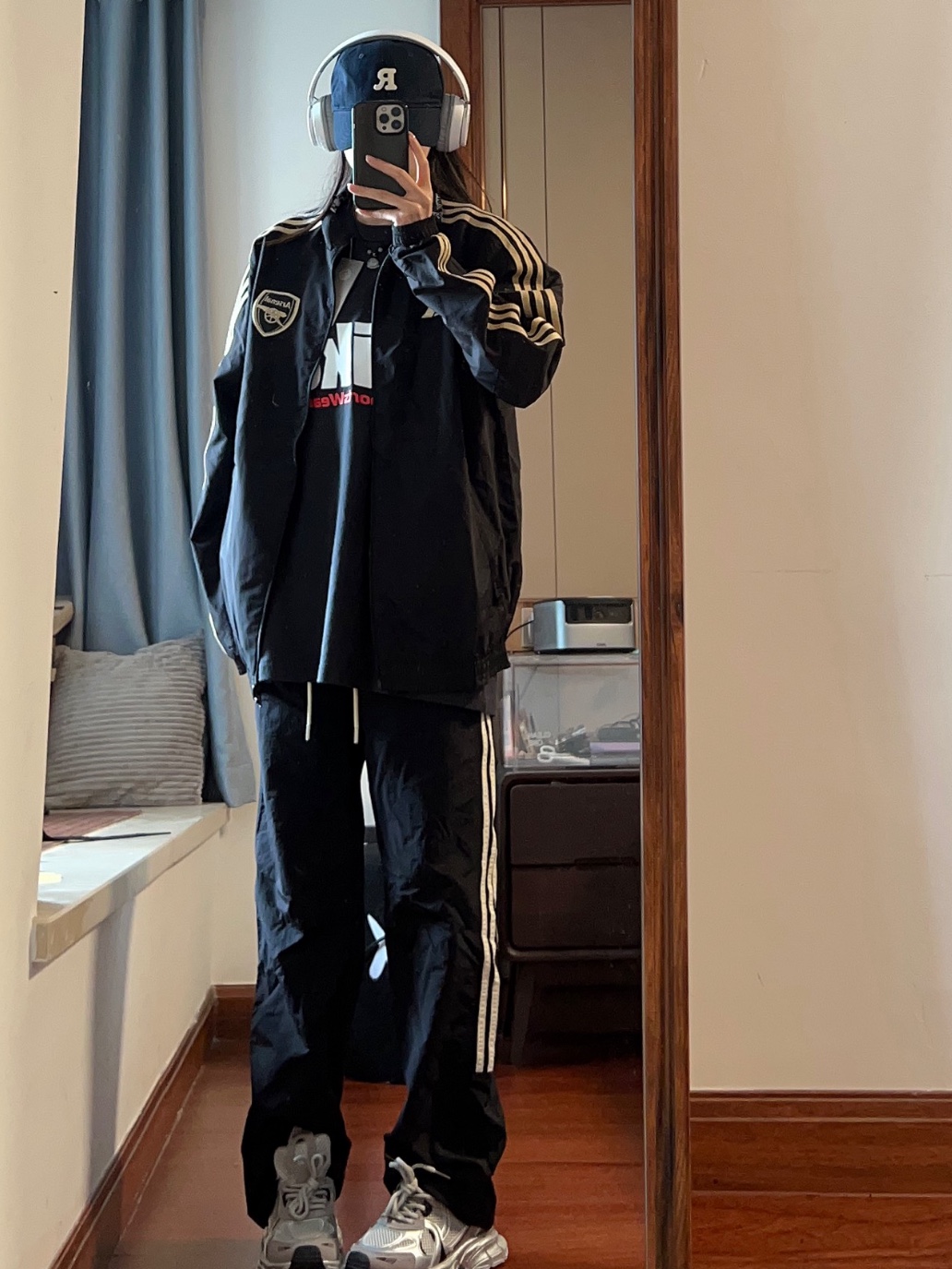 Adidas Arsenal Ian Wright Anthem Jacket Black - KR Sizing 착용 스타일
