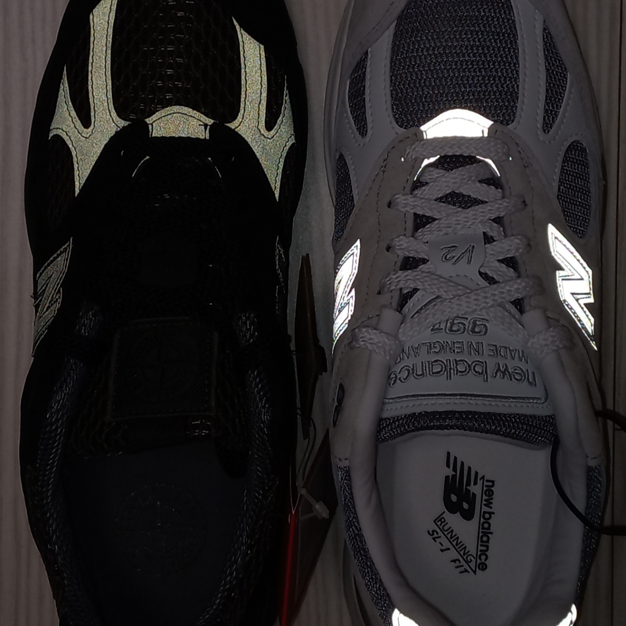 New Balance 991v2 Made in UK Nimbus Cloud Cool Grey - D Standard, New Balance x Stone Island 991v2 Made in UK Black Olive Night 착용 스타일 - 6