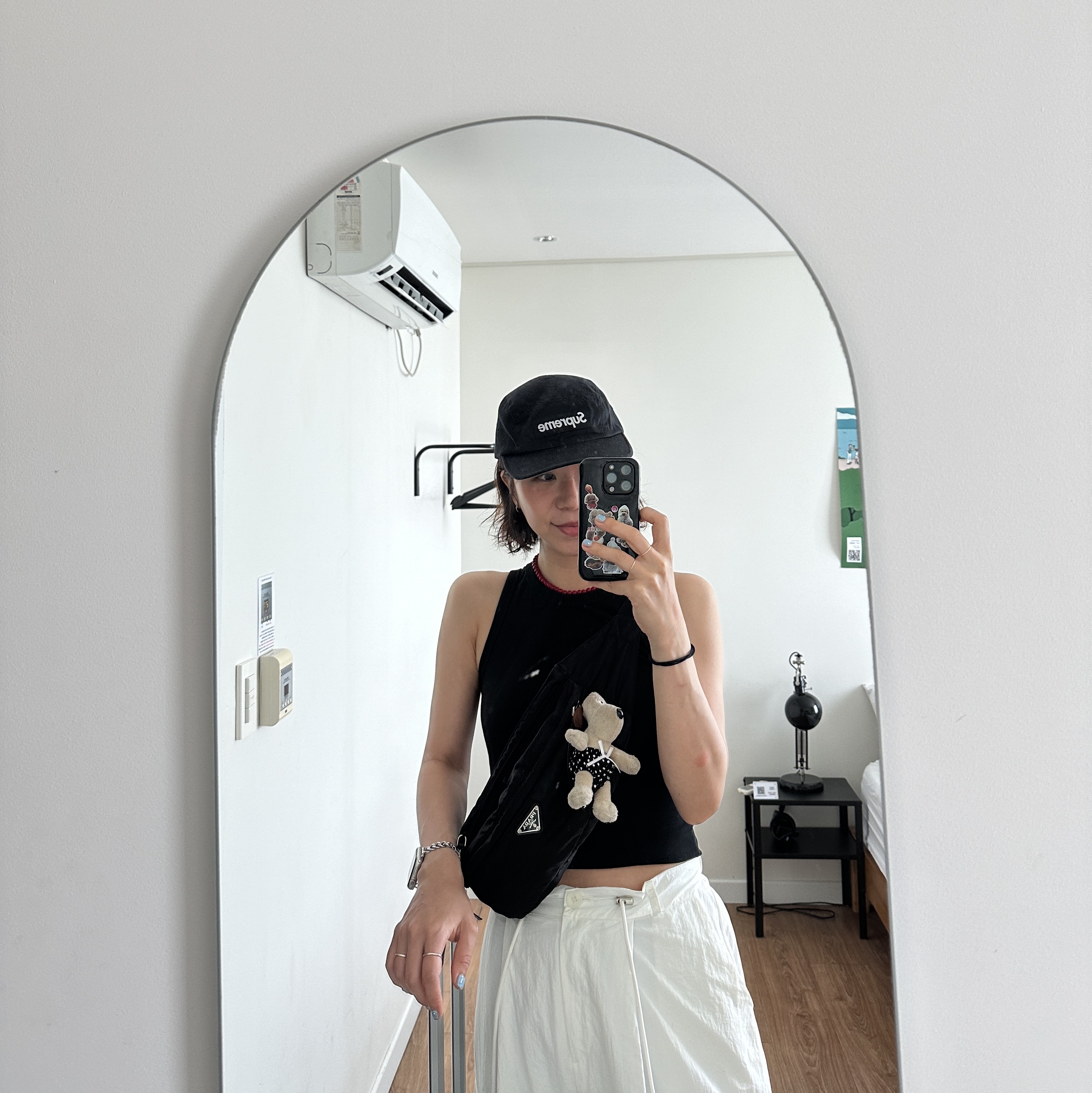 Supreme Washed Chino Twill Camp Cap Black - 24SS, Prada Re-Nylon Belt Bag Black 착용 스타일