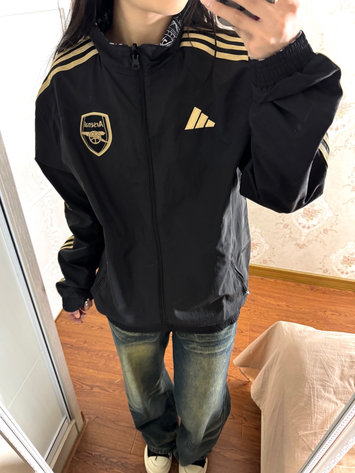 Adidas Arsenal Ian Wright Anthem Jacket Black - KR Sizing 착용 스타일