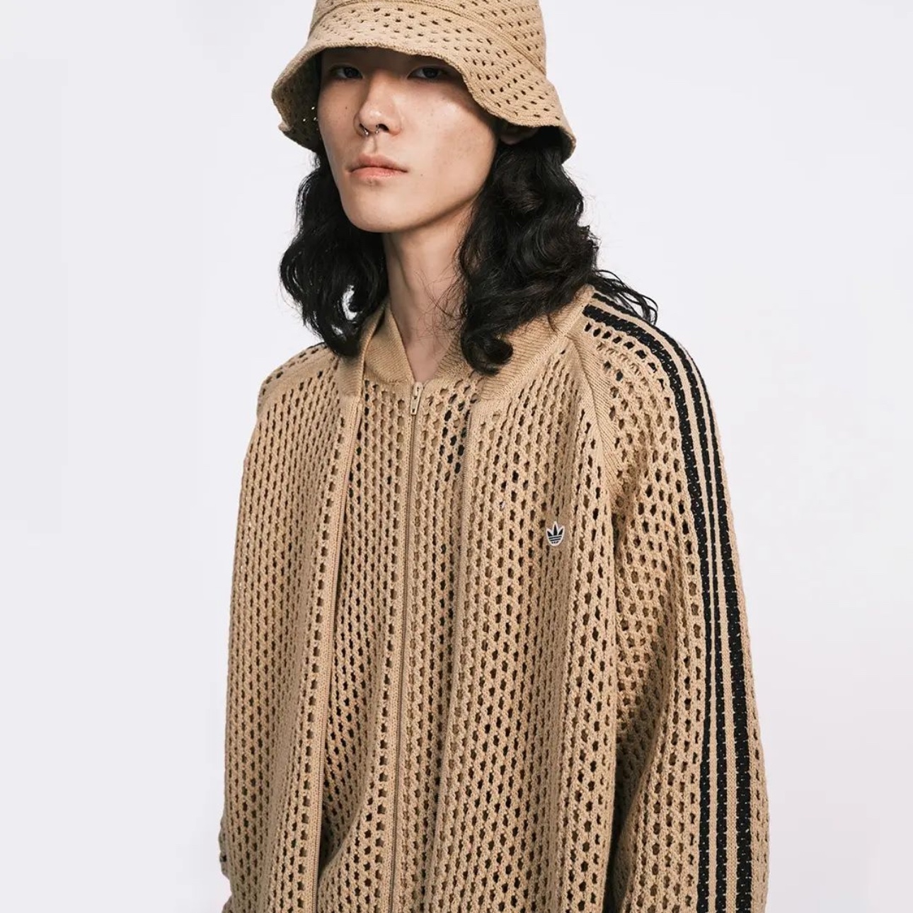 Adidas x Clot Crochet Track Top Beige Tone - KR Sizing 착용 스타일 - 3