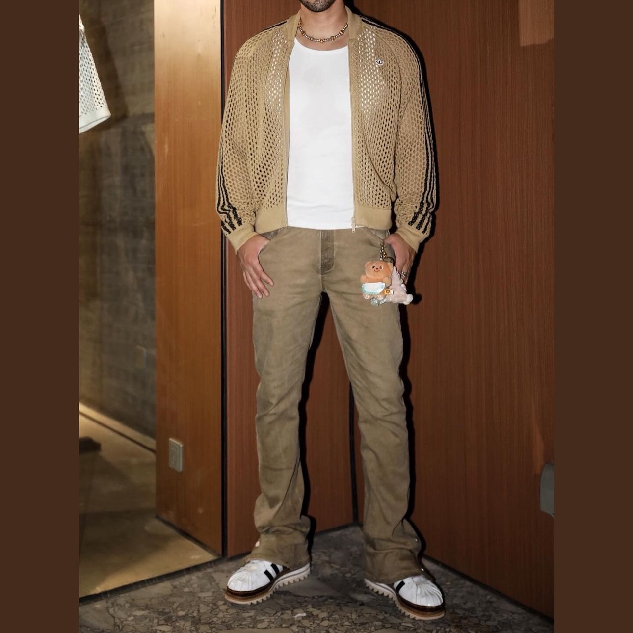 Adidas x Clot Crochet Track Top Beige Tone - KR Sizing 착용 스타일 - 6