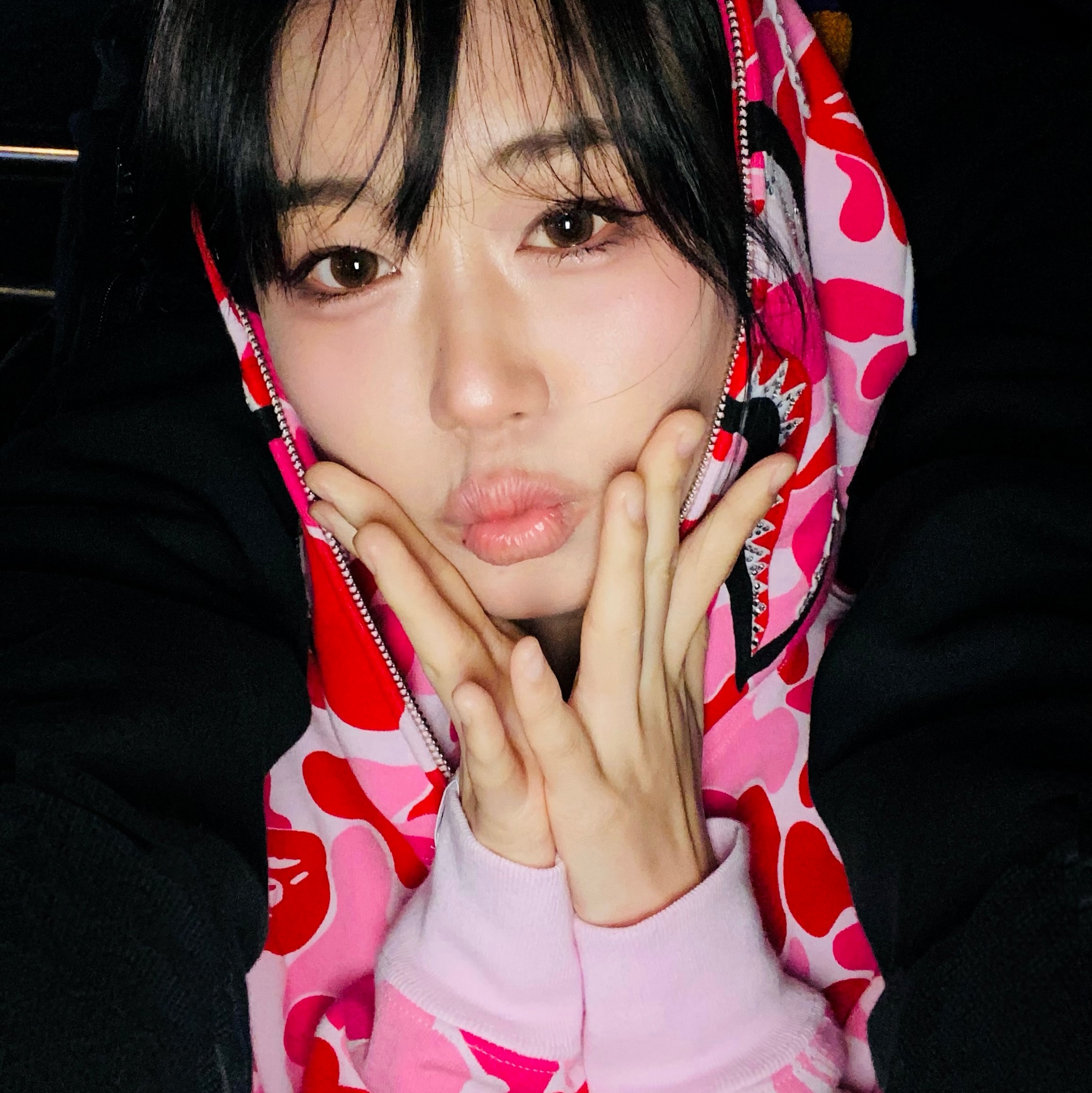 BAPE ABC Camo Shark Full Zip Hoodie Pink 착용 스타일 - 3