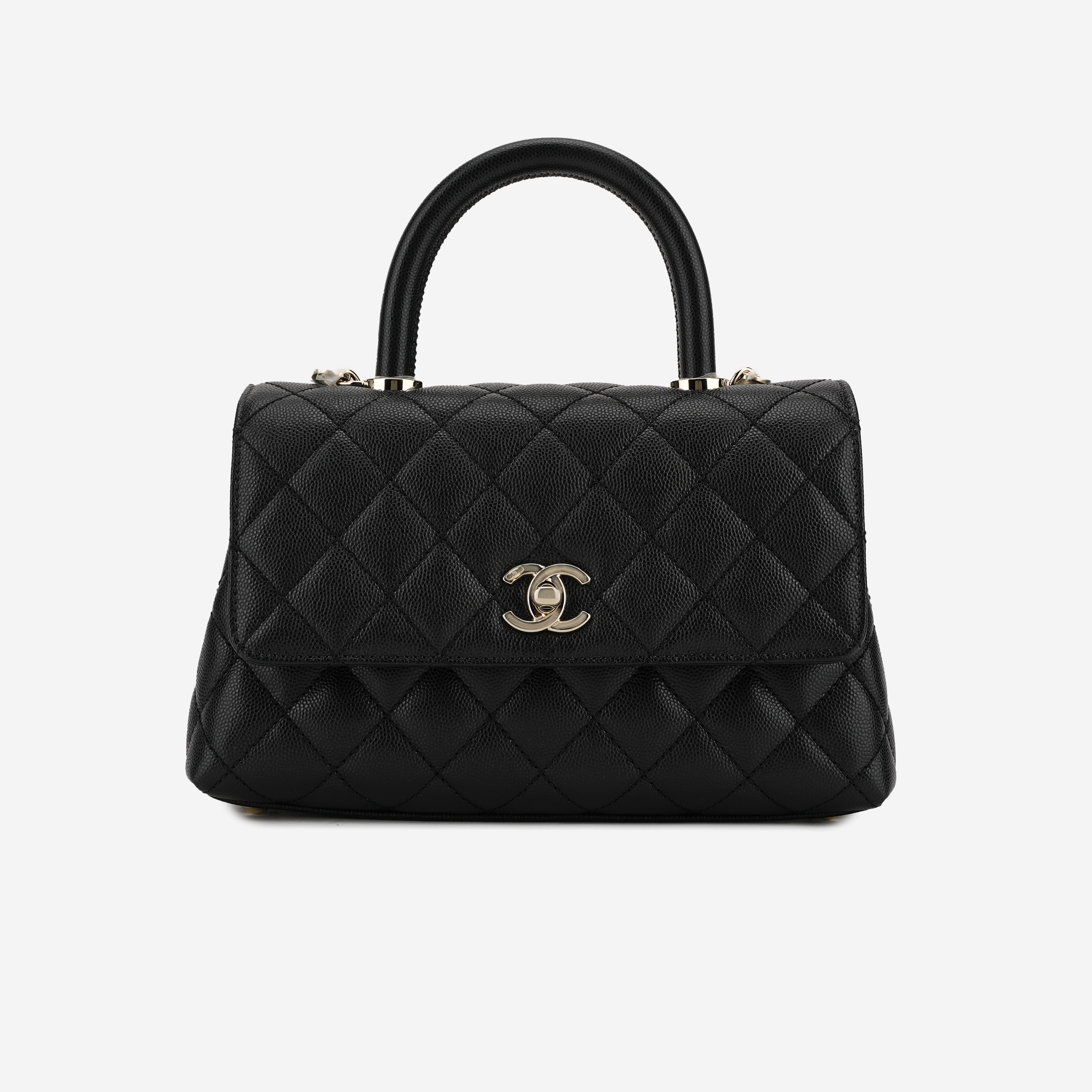 샤넬 핸들 장식의 플랩백 그레인드 카프스킨 & 골드 메탈 블랙(Chanel Flap Bag with Top Handle Grained Calfskin & Gold Black)