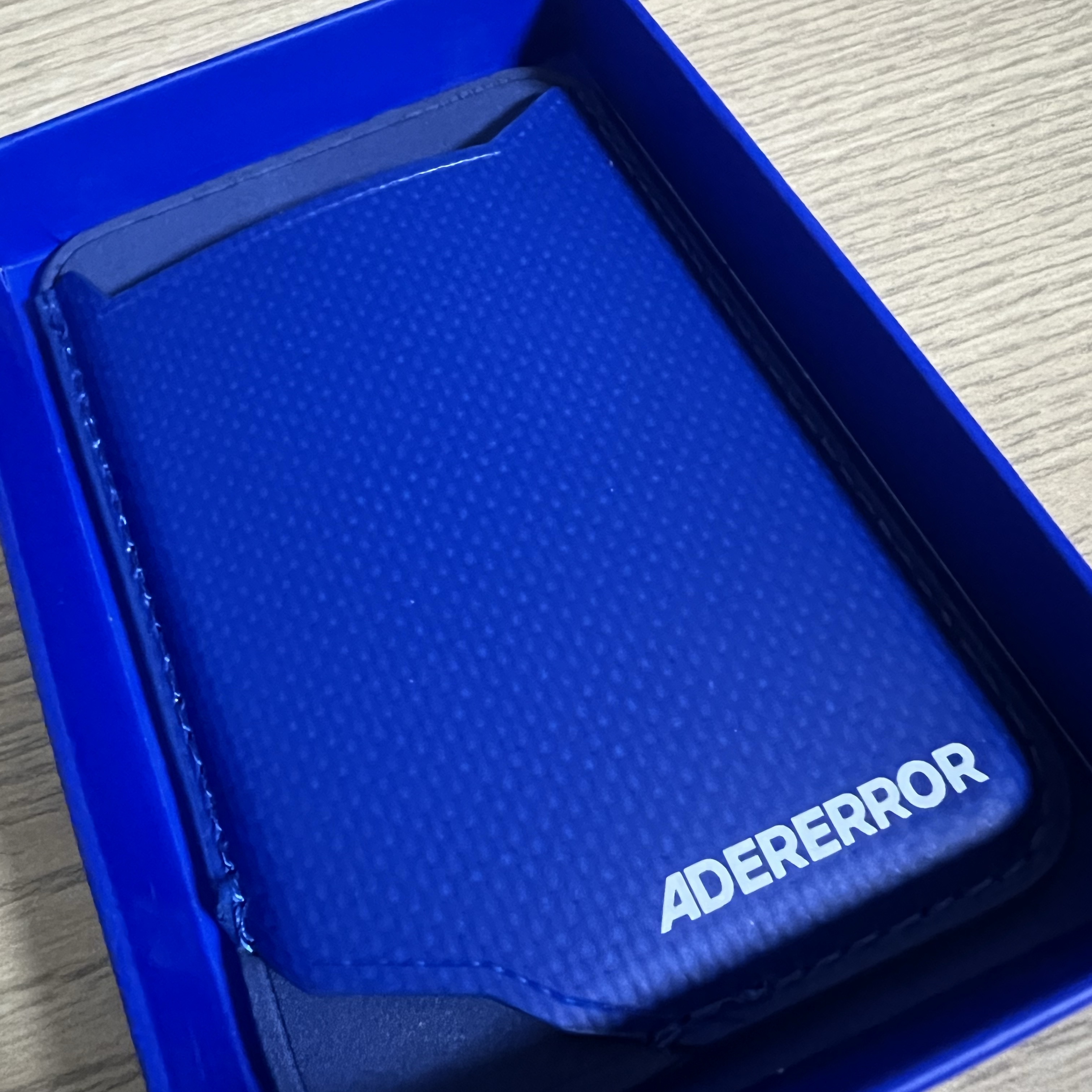 Ader Error Small Standic Magsafe Wallet Z-Blue 착용 스타일
