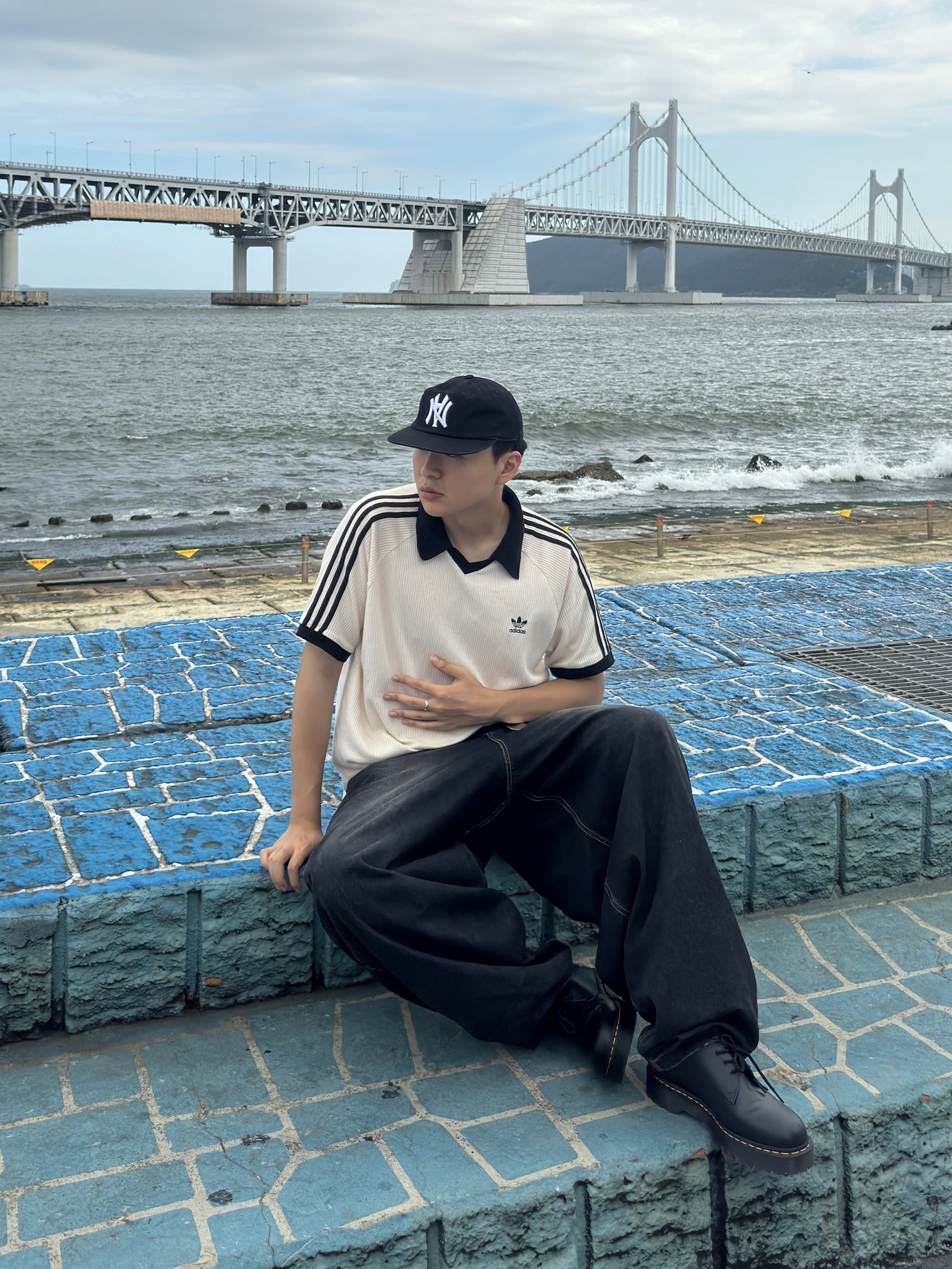 Adidas Adicolor Classics Waffle Polo Shirt Wonder White - KR Sizing 착용 스타일 - 3