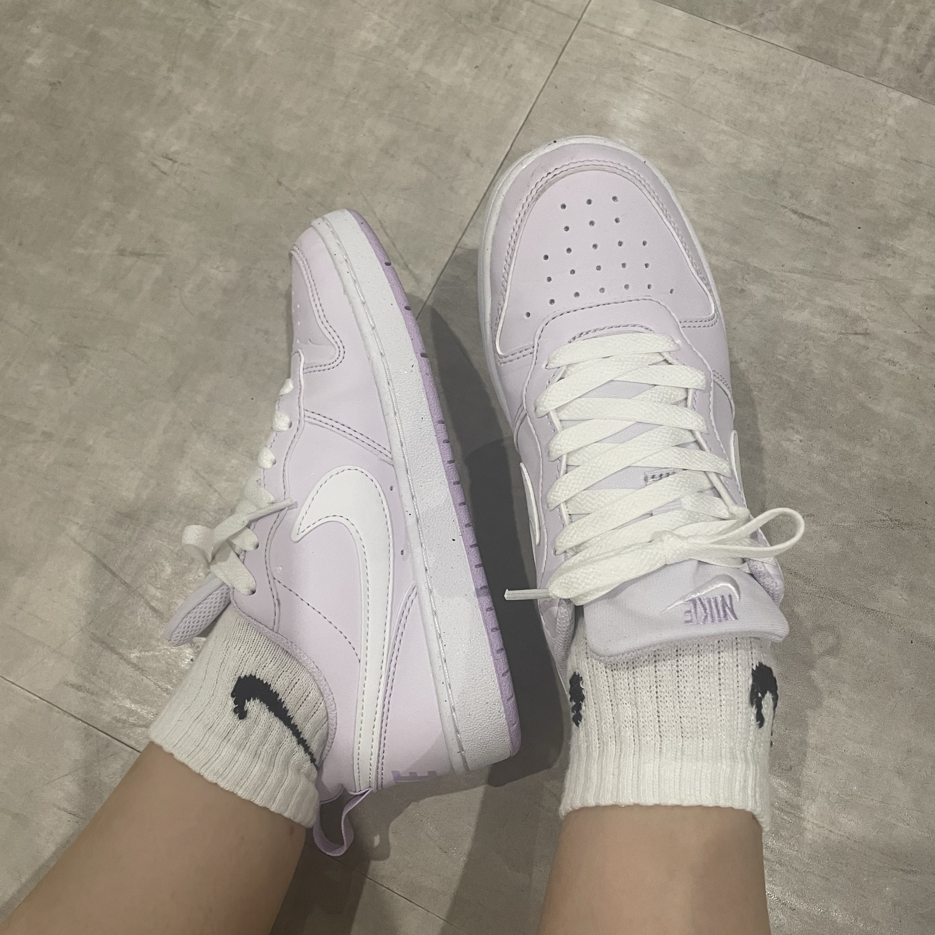 (GS) Nike Court Borough Low Recraft Barely Grape Lilac Bloom 착용 스타일 - 2