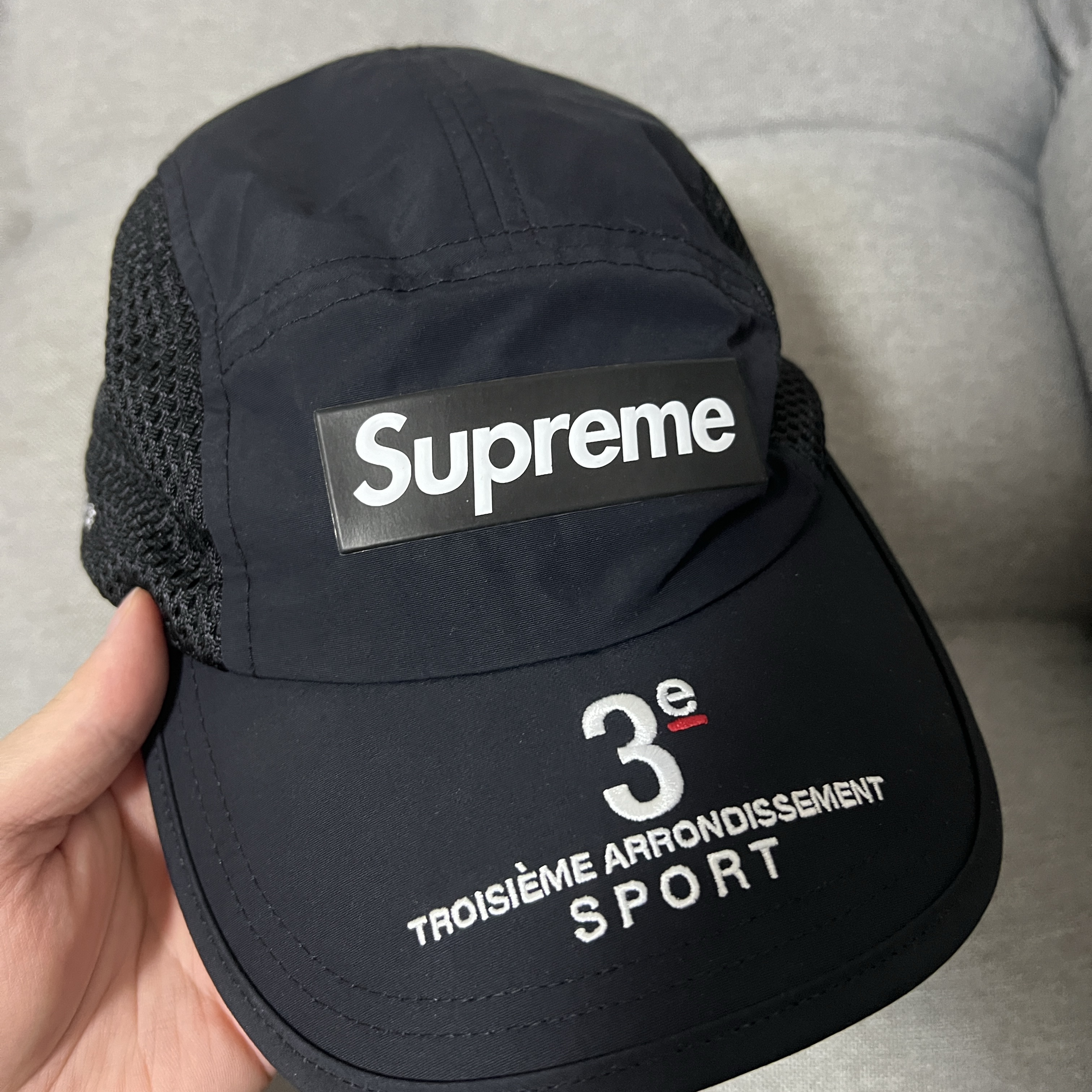 Supreme Mesh Side Panel Camp Cap Black - 24SS 착용 스타일