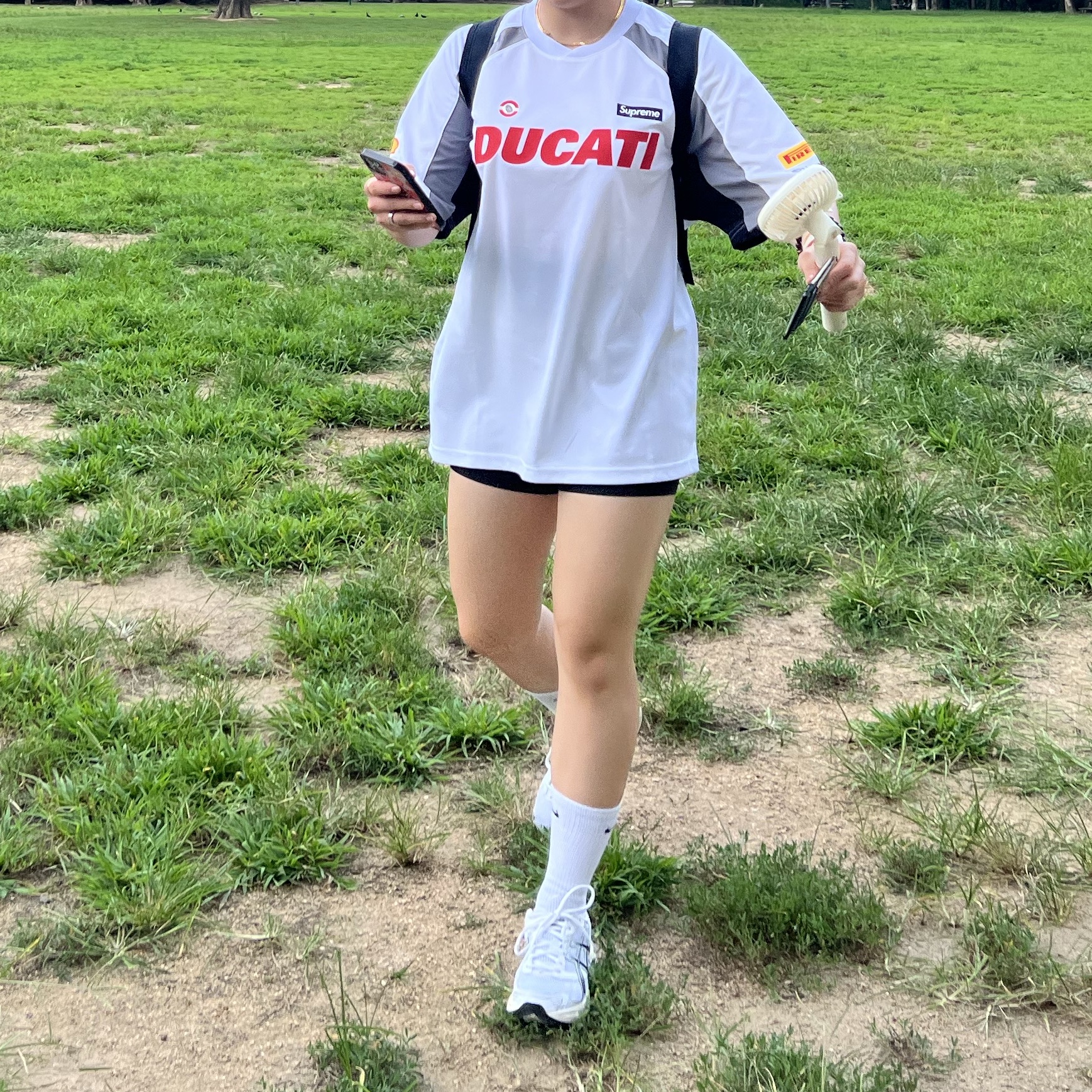 Supreme x Ducati Soccer Jersey White - 24SS, Asics Gel-1130 White Cloud Grey 착용 스타일