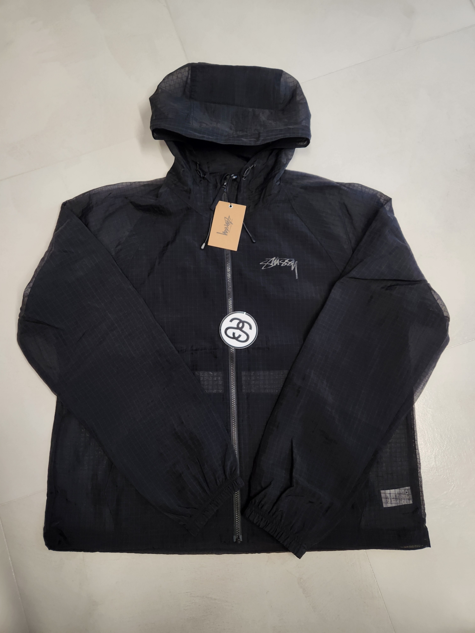 Stussy Beach Shell Transparent Ripstop Black 착용 스타일 - 1
