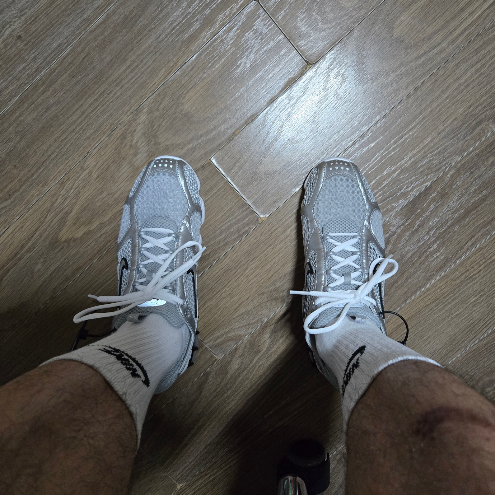 Nike Air Zoom Spiridon Cage 2 Metallic Silver 착용 스타일 - 1