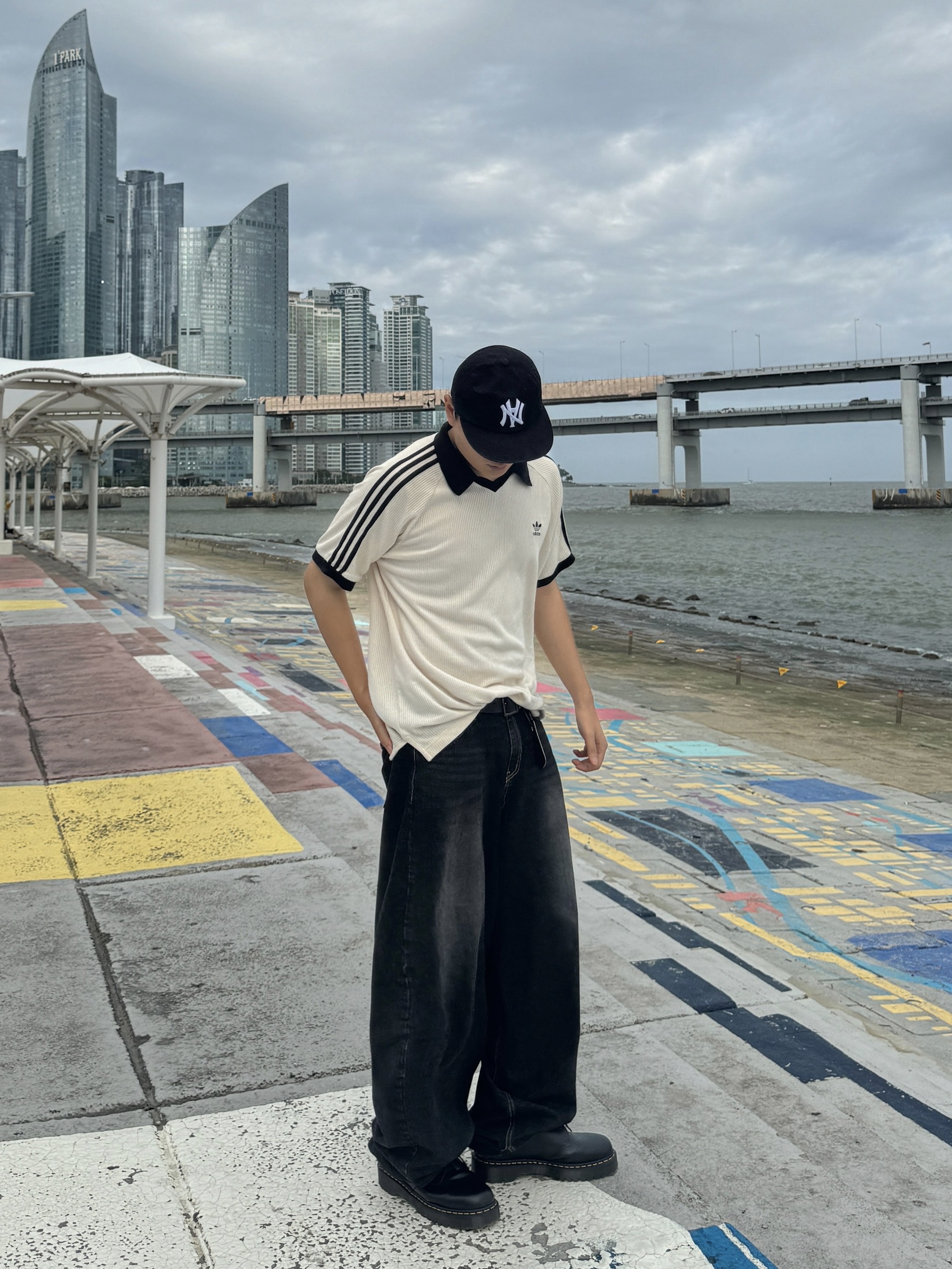 Adidas Adicolor Classics Waffle Polo Shirt Wonder White - KR Sizing 착용 스타일 - 5