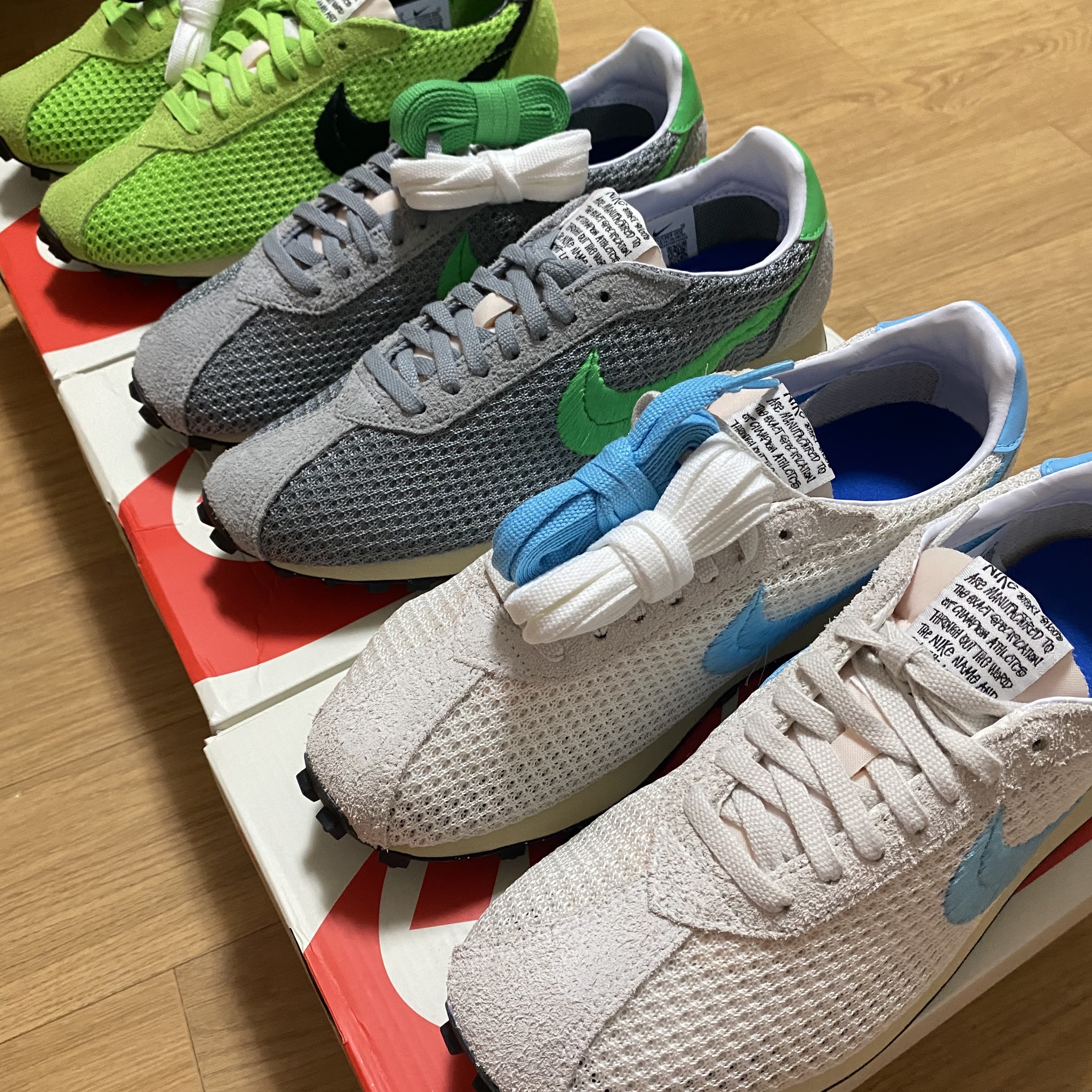 Nike x Stussy LD-1000 SP Particle Gray Green Fossil, Nike x Stussy LD-1000 SP Phantom Aquarius Blue 착용 스타일