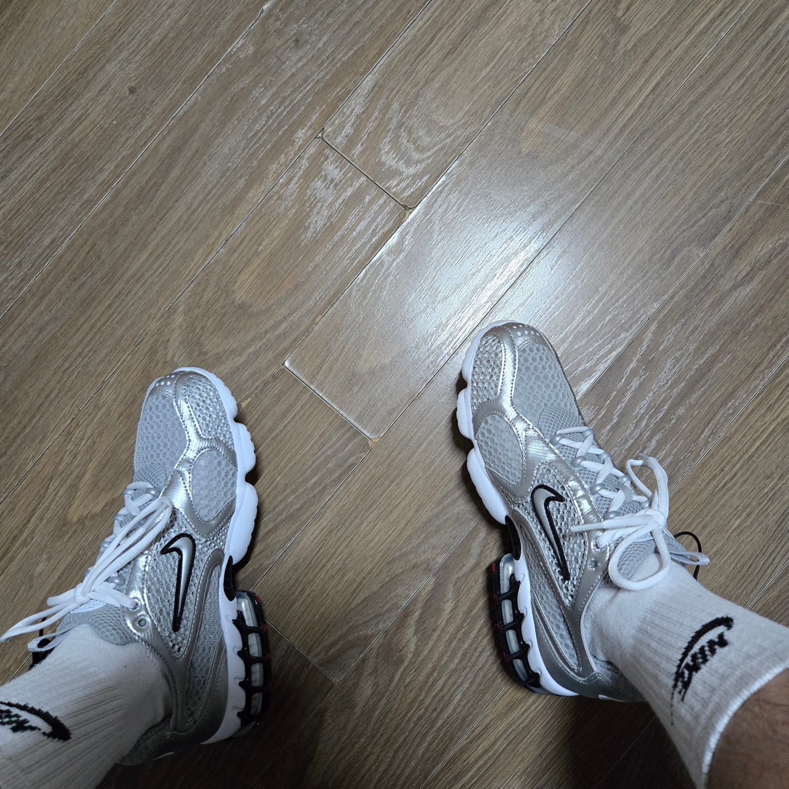 Nike Air Zoom Spiridon Cage 2 Metallic Silver 착용 스타일 - 2