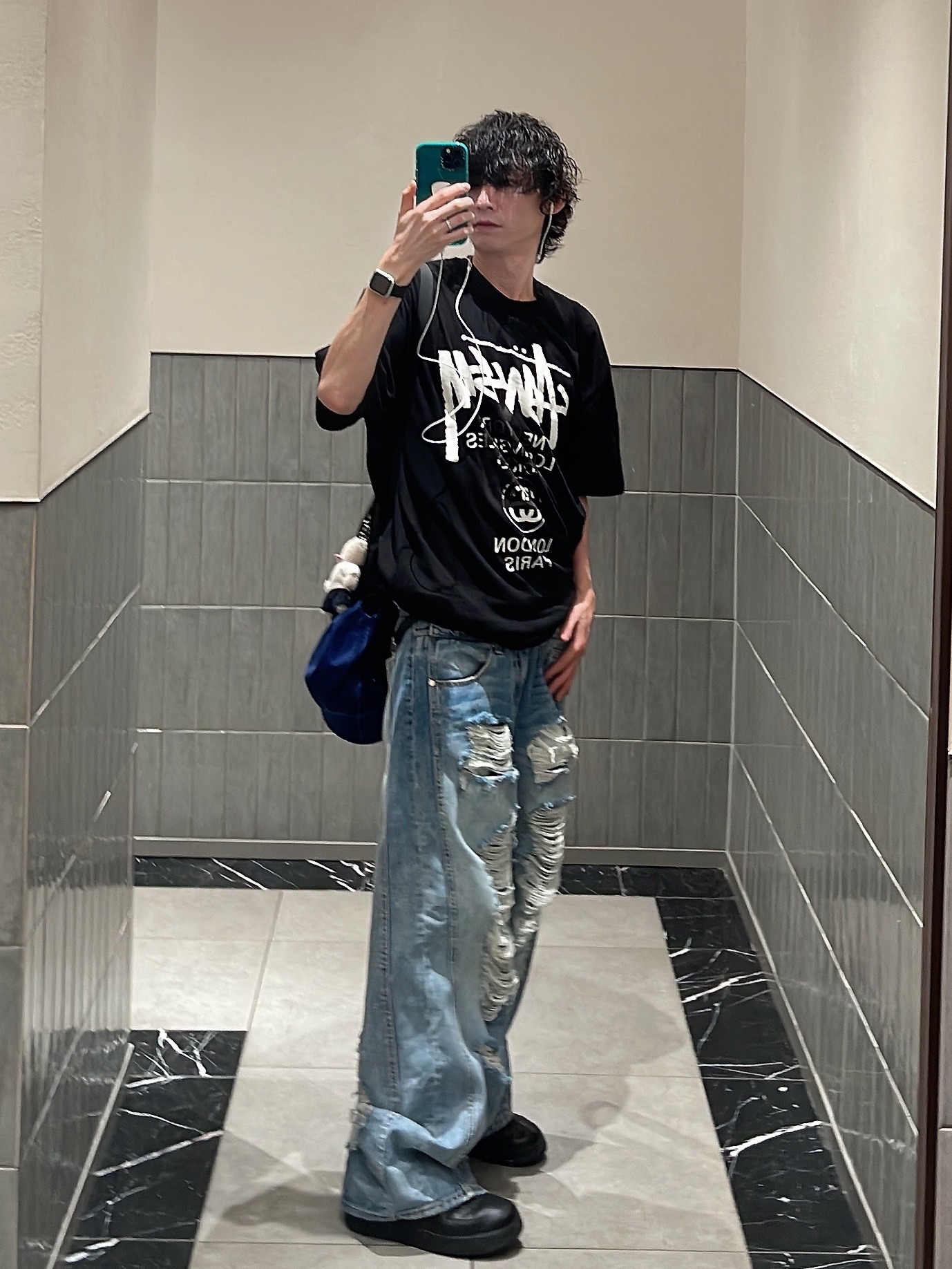 Nike x Supreme Air Force 1 Low Black, Supreme Washed Chino Twill Camp Cap Navy - 24SS 착용 스타일 - 2