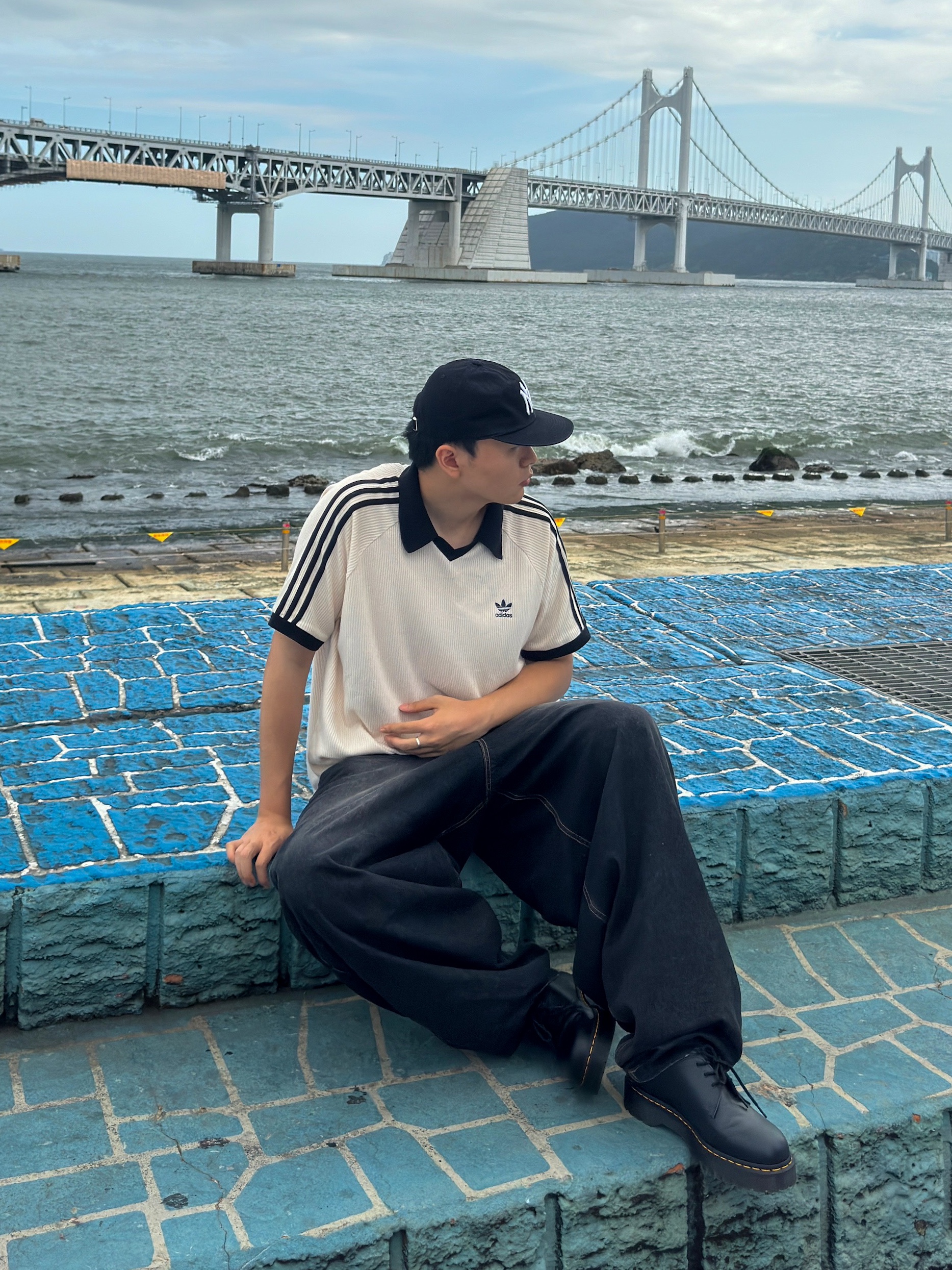 Adidas Adicolor Classics Waffle Polo Shirt Wonder White - KR Sizing 착용 스타일 - 2