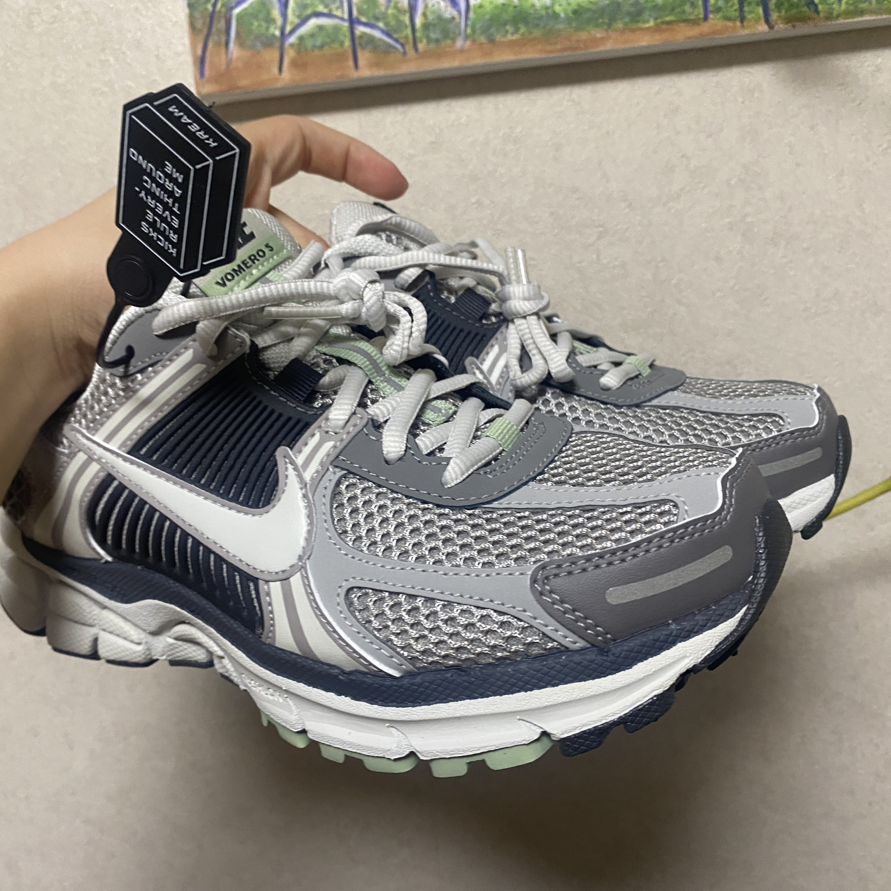 (W) Nike Zoom Vomero 5 Cobblestone and Flat Pewter 착용 스타일