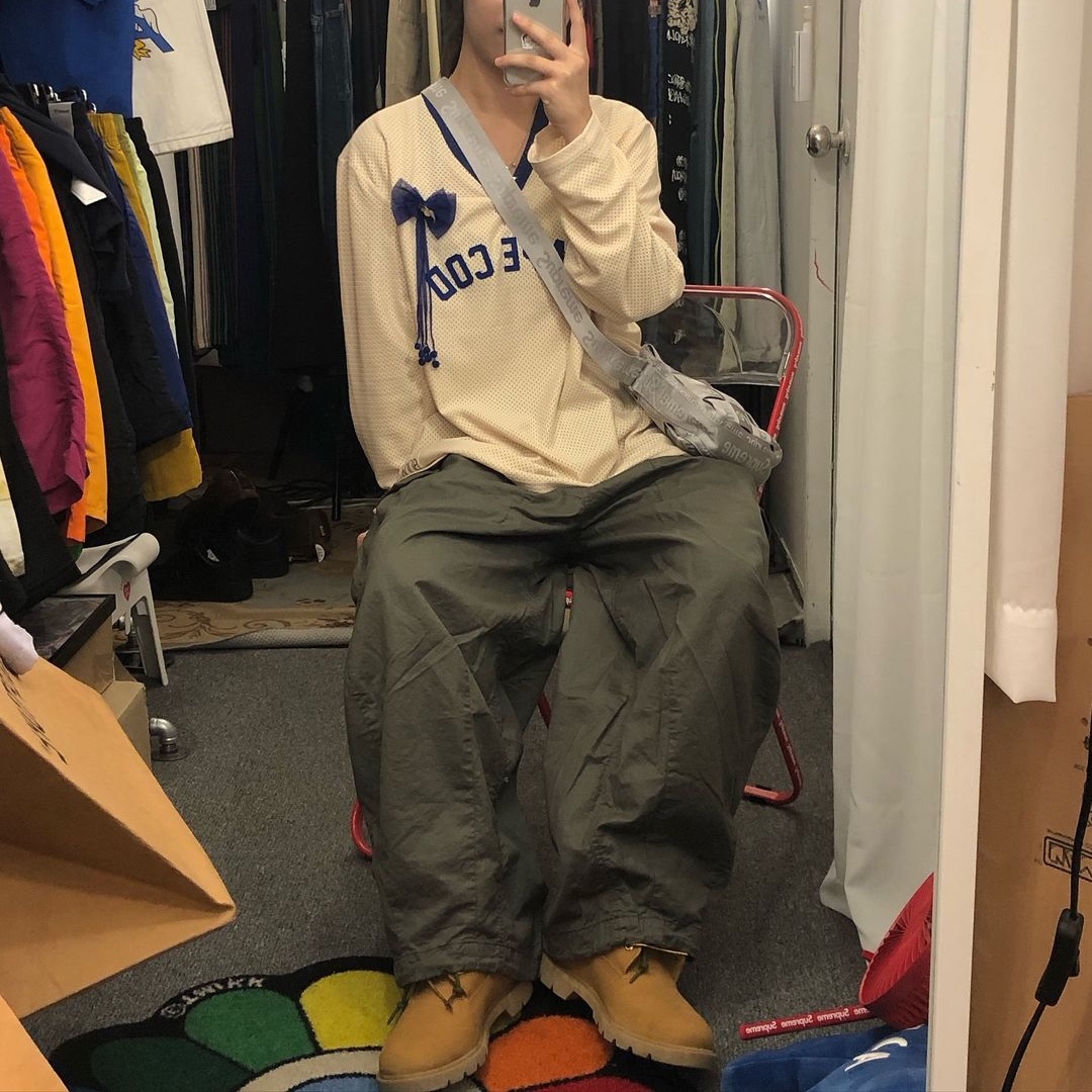 Nike x Bode Mesh Jersey Ecru - Asia, Needles H.D. BDU Pants Olive 착용 스타일 - 6