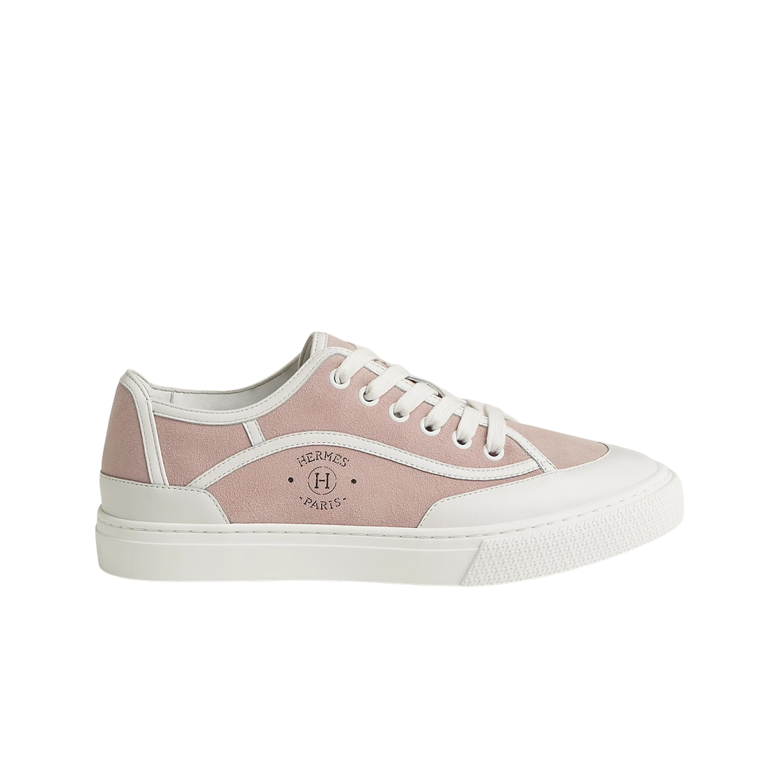 H231027Z27 (W) Hermes Get Sneakers Suede Goatskin Calfskin & Rose Porcelaine Blanc