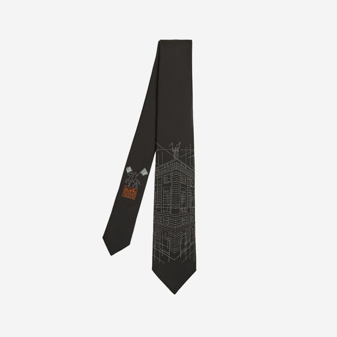 Hermes Pique Sellier Tie Noir Gris Anthracite Gris Clair 상세 이미지 1