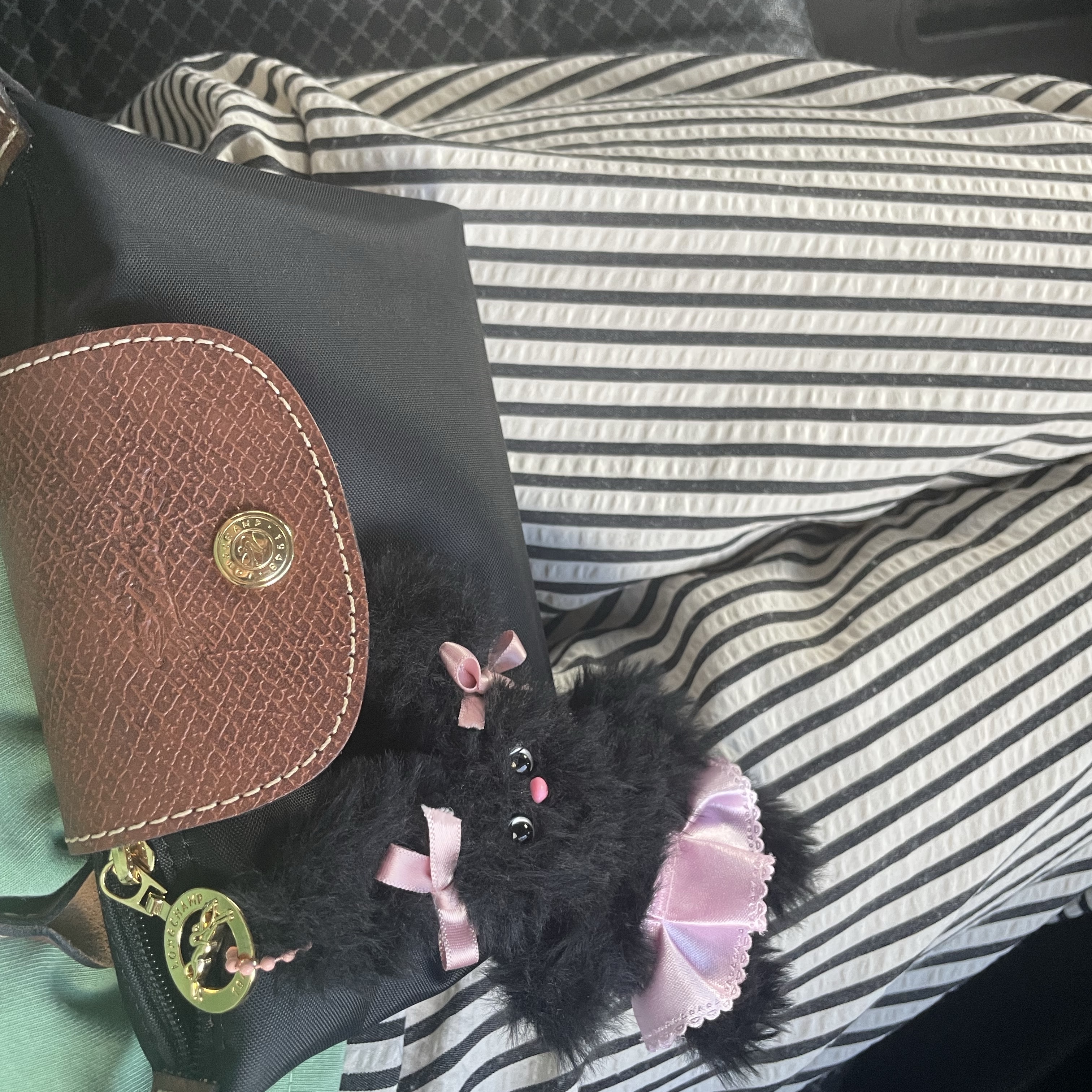 Longchamp Le Pliage Original Handle Pouch Black 착용 스타일
