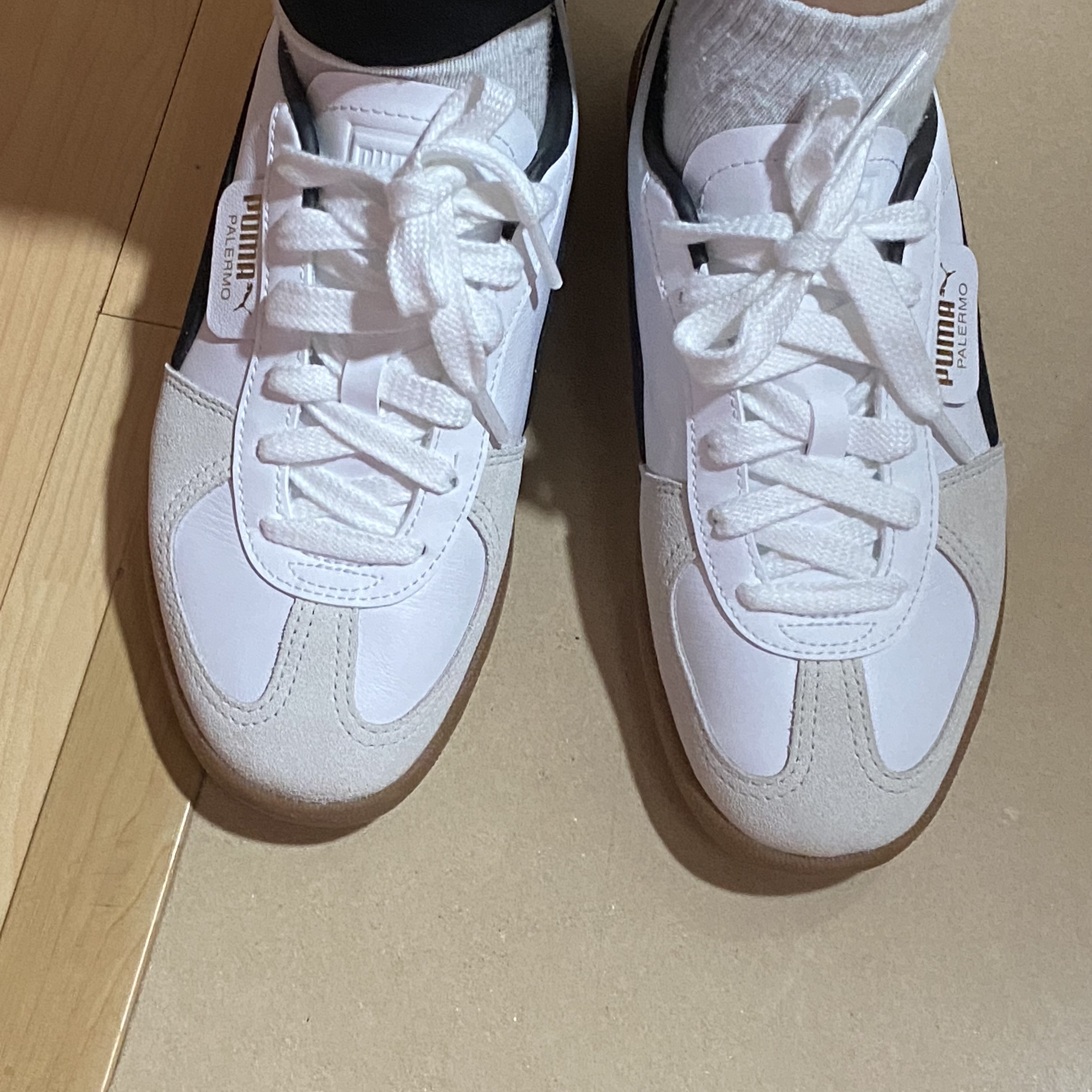 Puma Palermo Leather Puma White Vapor Gray 착용 스타일 - 2