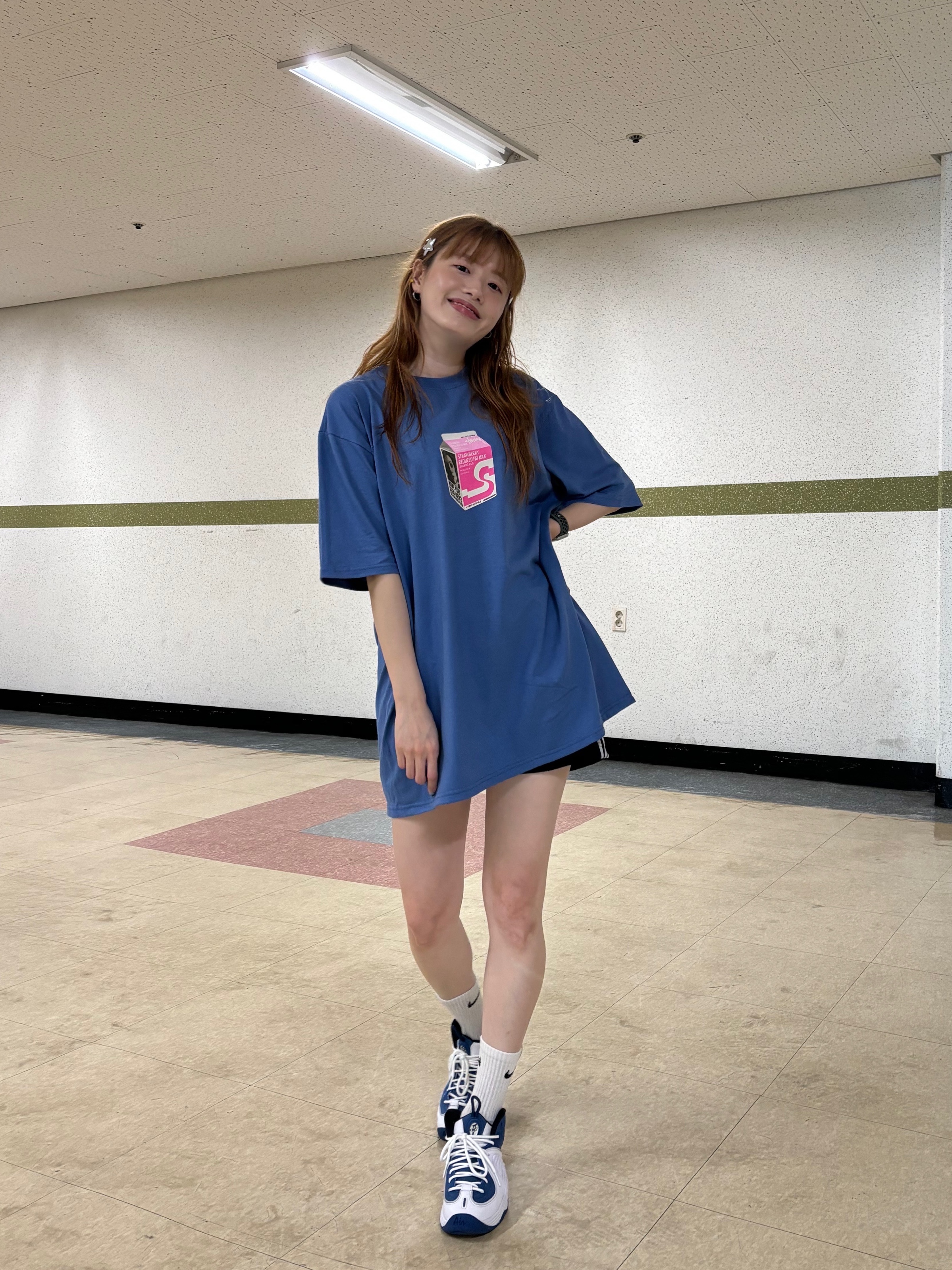 Stussy Milk T-Shirt Pacific, Nike Air Penny II Atlantic Blue 착용 스타일 - 1