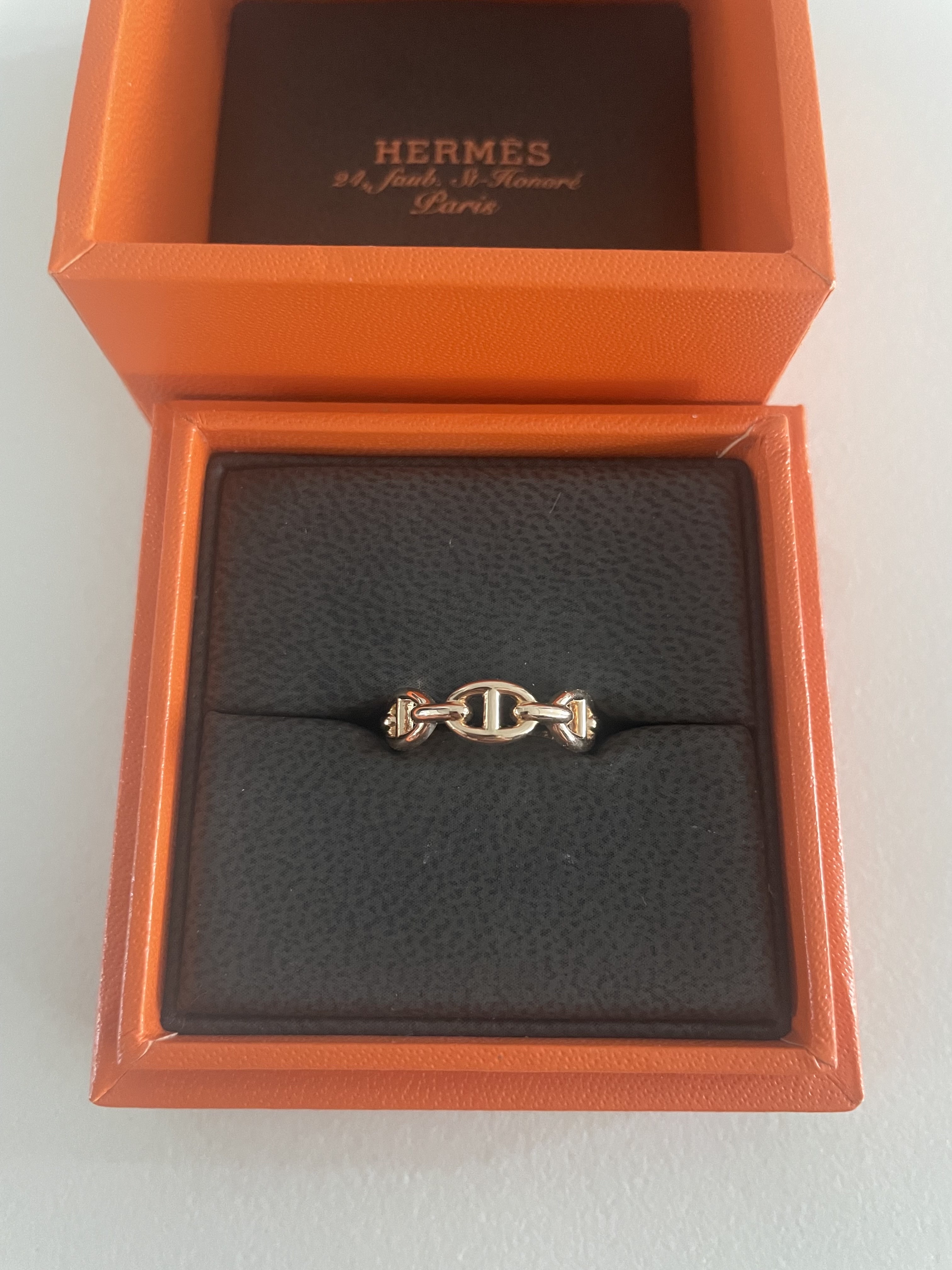 (W) Hermes Small Chaine D'Ancre Enchainee Ring Rose Gold 착용 스타일