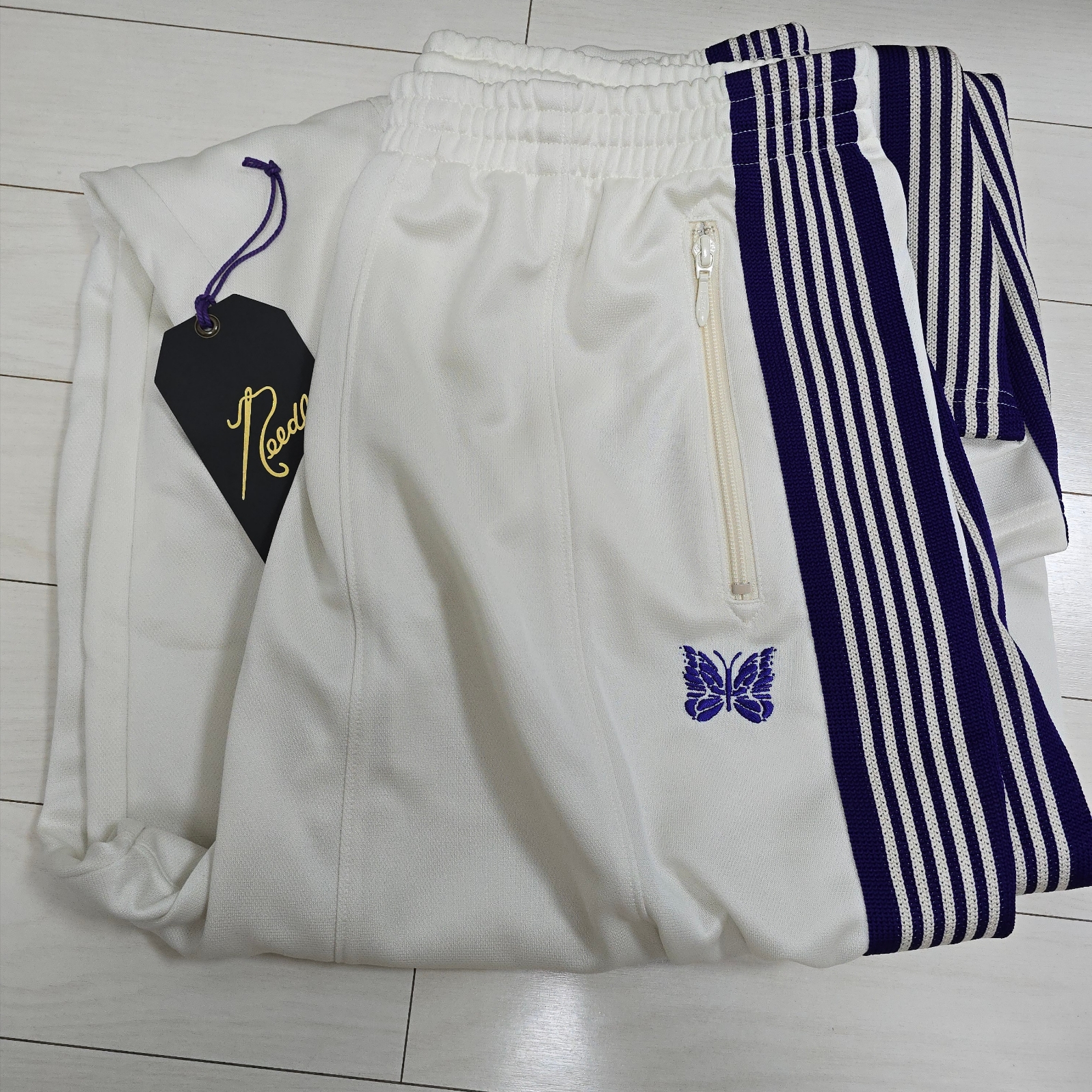 Needles H.D. Track Pants Poly Smooth White Purple 착용 스타일